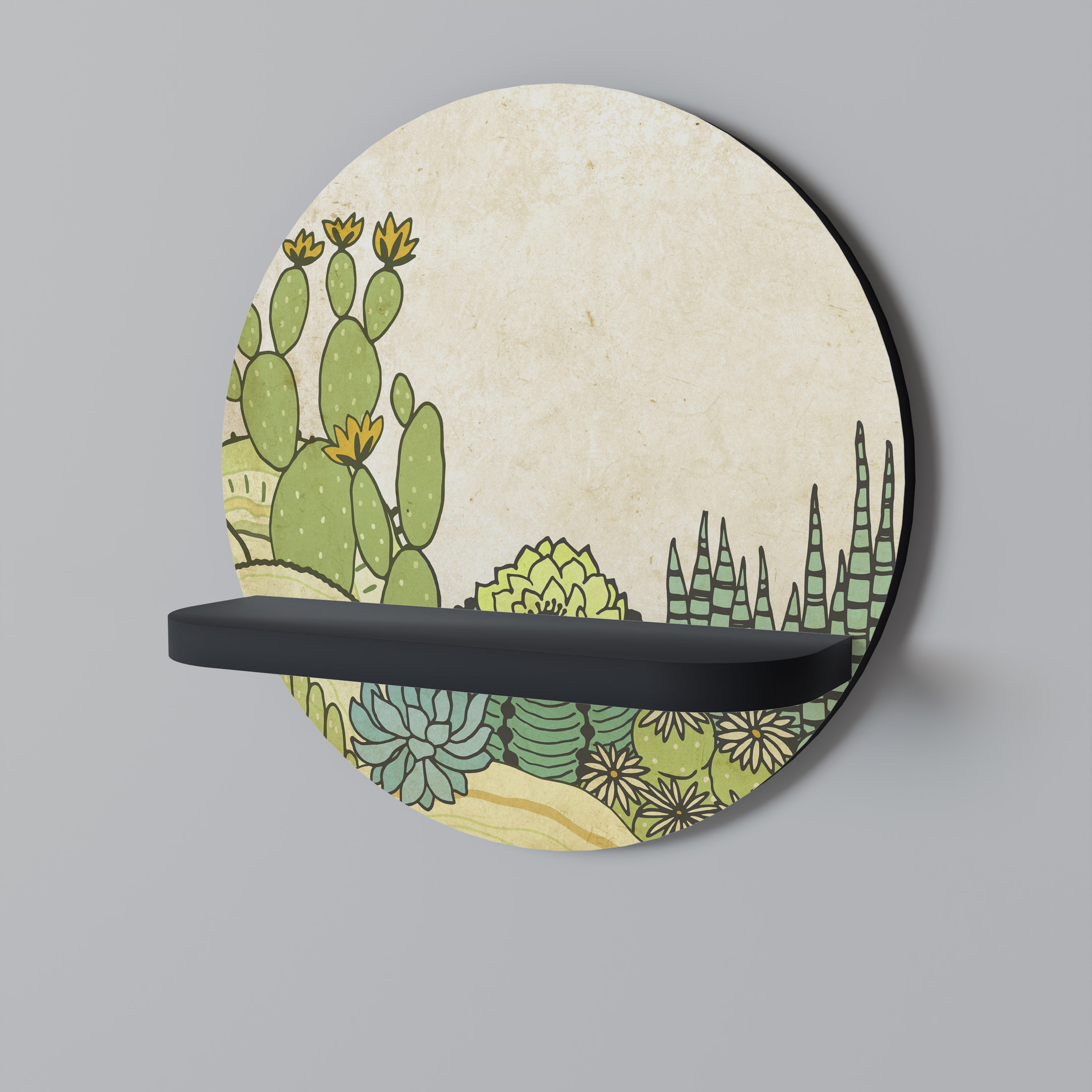 Étagère ronde KALEIDOSCOPE SUCCULENTS en finition noire