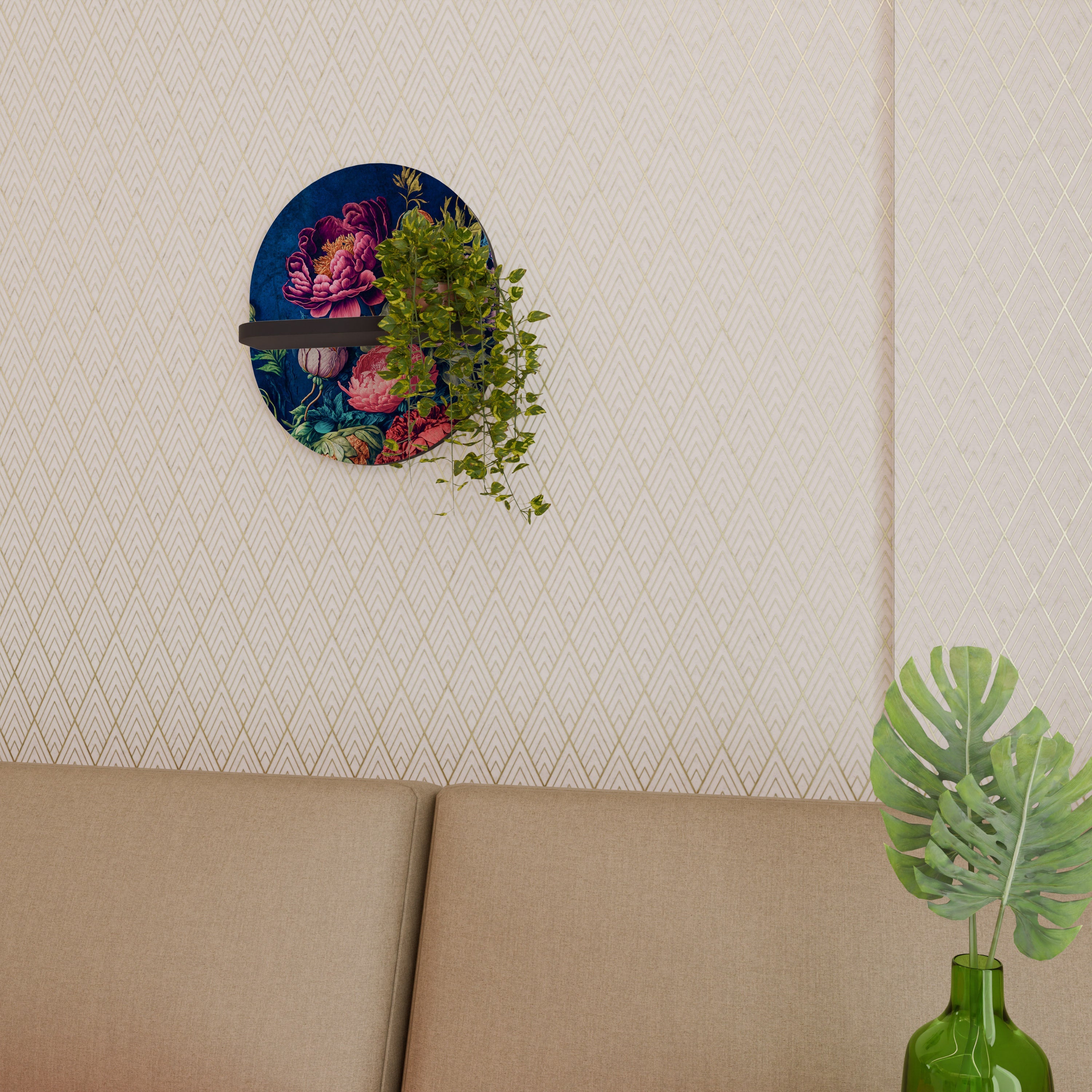 Étagère ovale BLOOMING ELEGANCE en finition noire