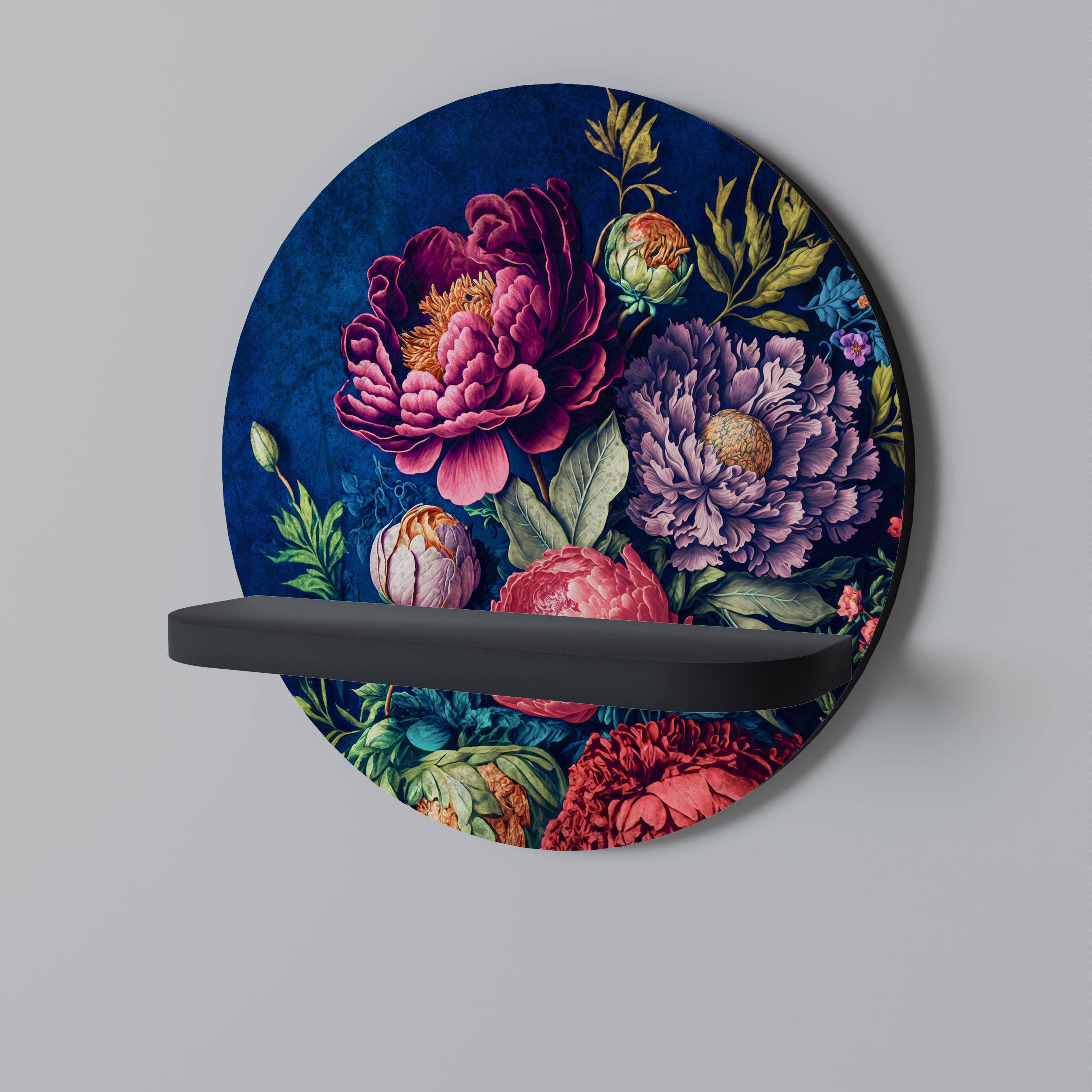 Étagère d'art ronde BLOOMING ELEGANCE en finition noire