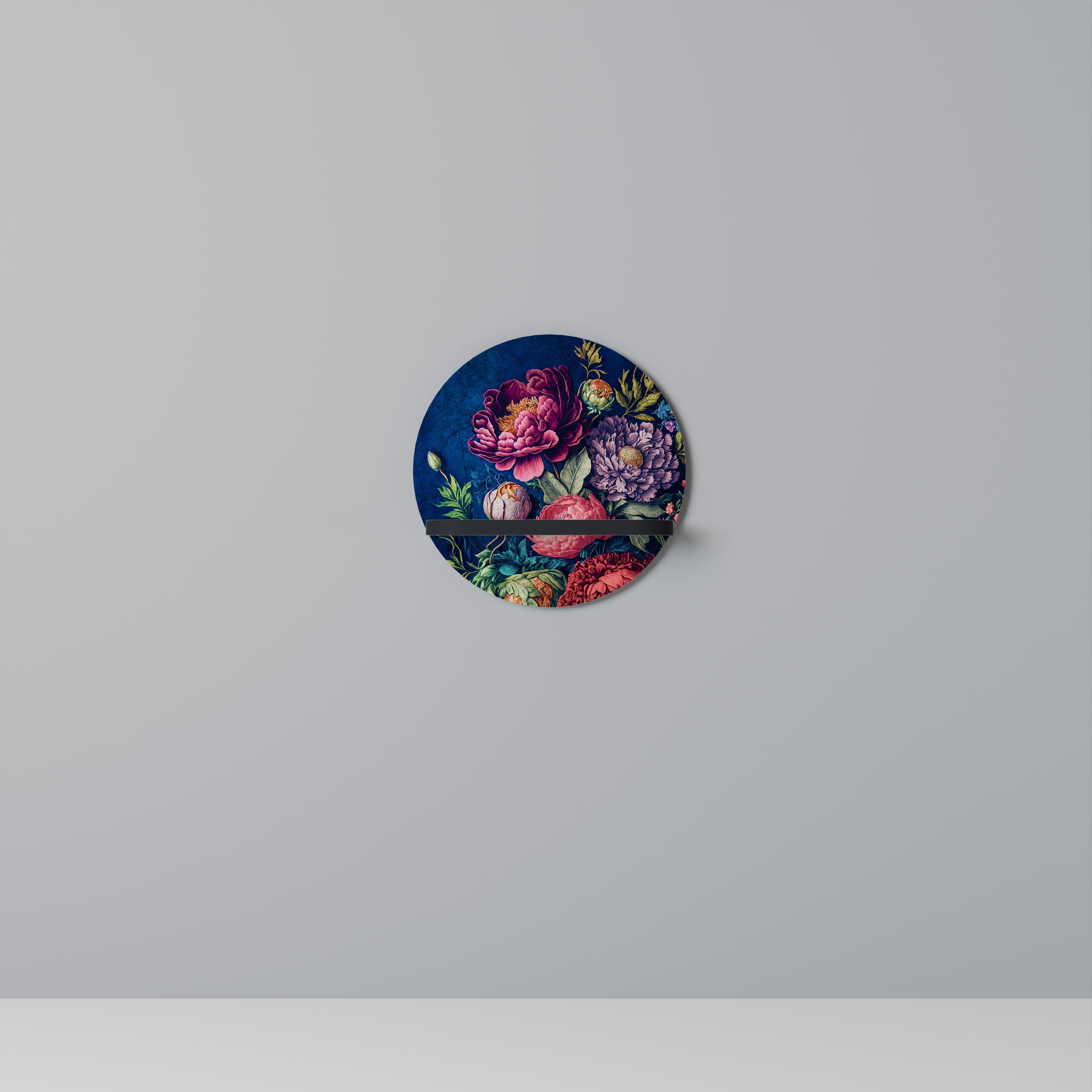 Étagère d'art ronde BLOOMING ELEGANCE en finition noire