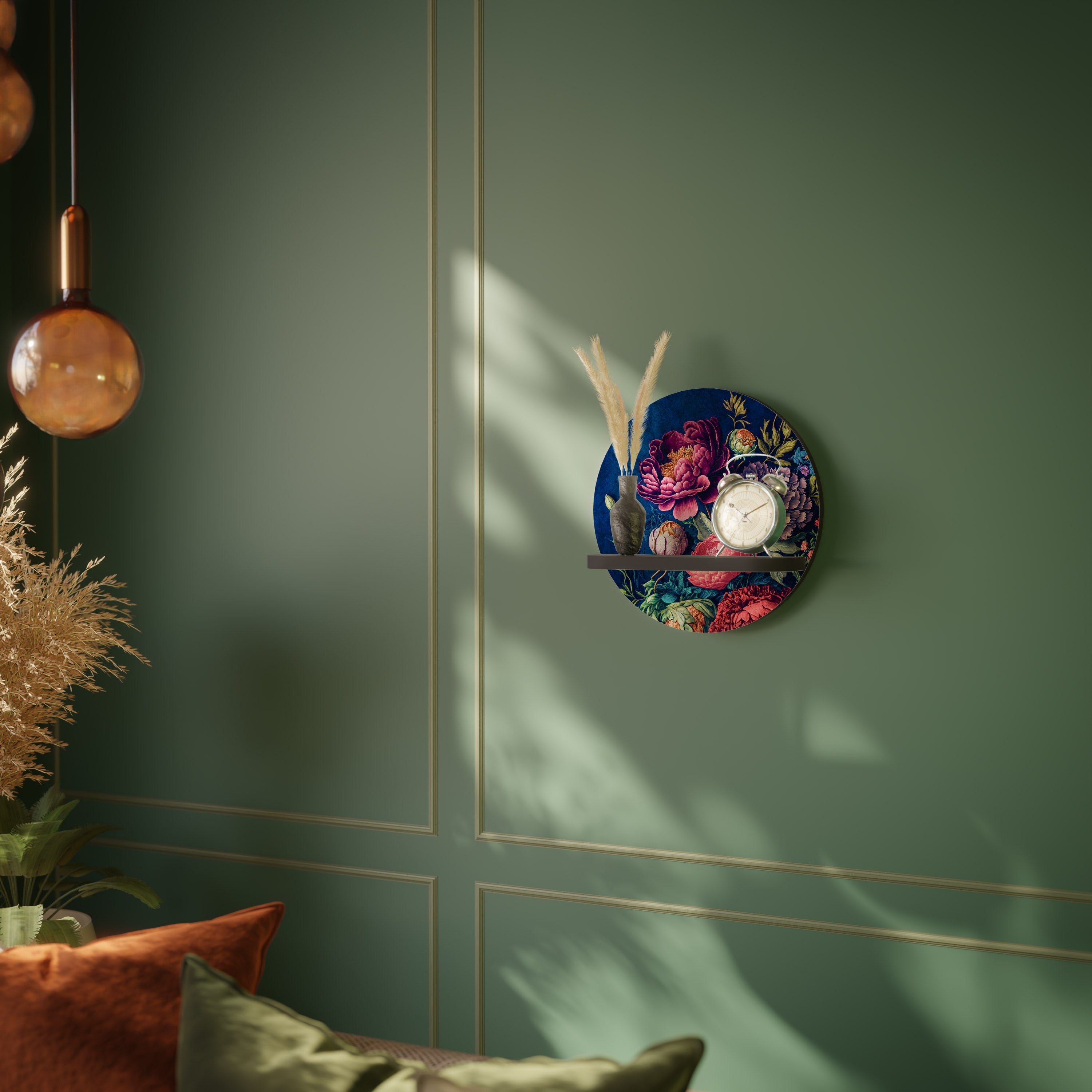 Étagère d'art ronde BLOOMING ELEGANCE en finition noire