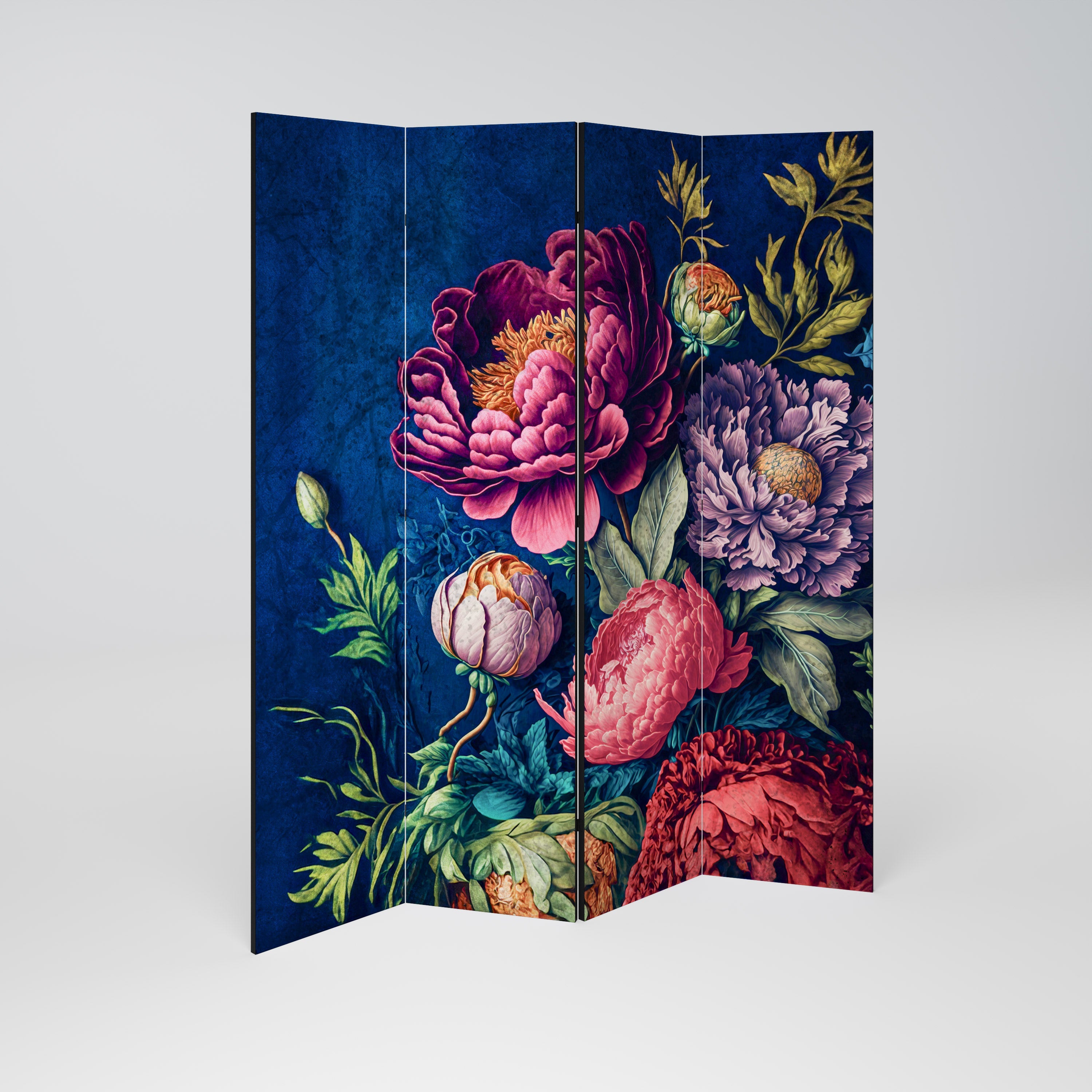 Séparateur de pièce décoratif à 4 panneaux BLOOMING ELEGANCE