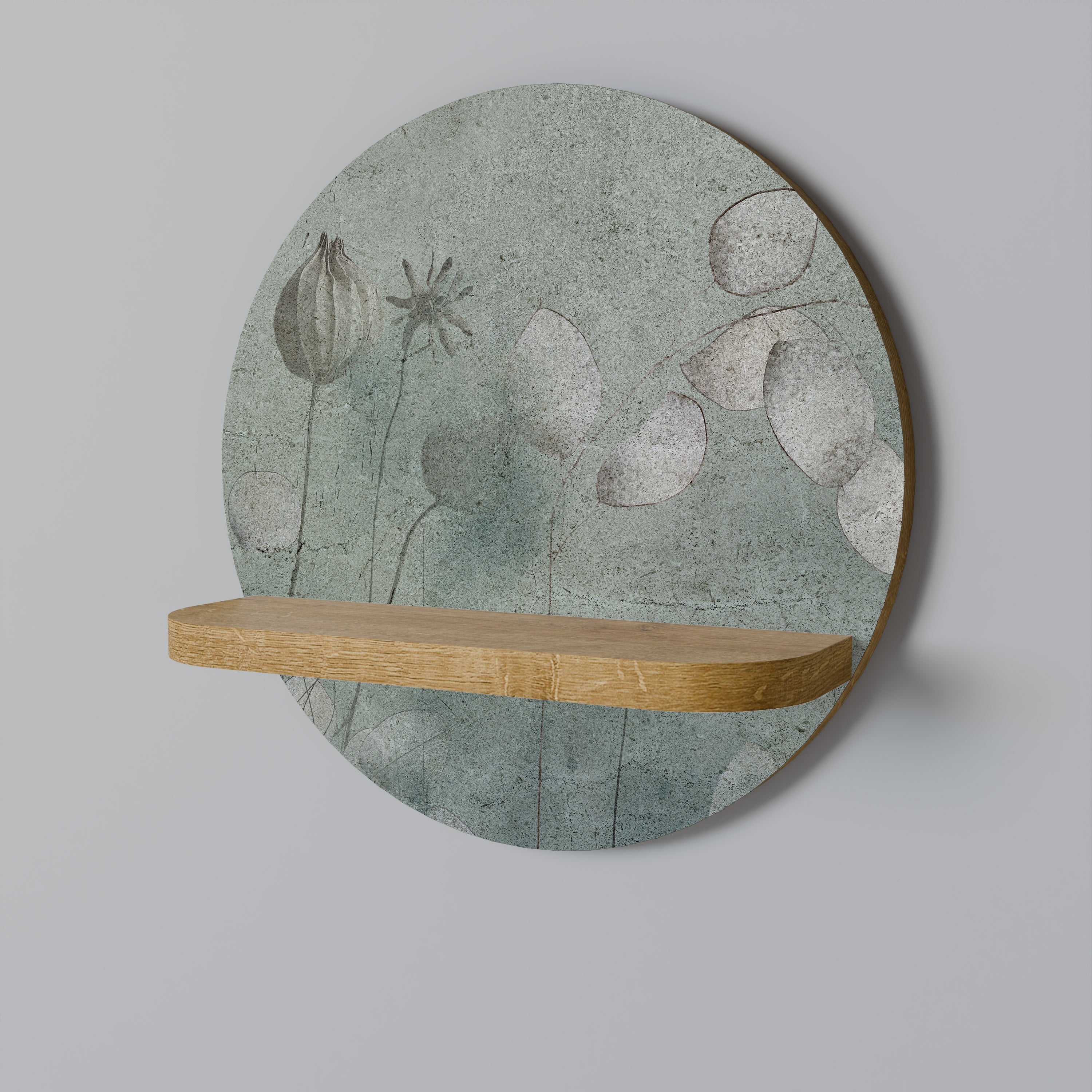 Étagère d'art ronde NIGHT LADY effet chêne