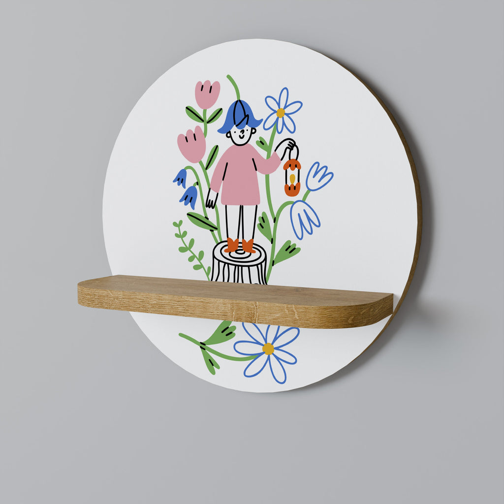 Étagère d'art ronde GARDEN GUARDIAN effet chêne