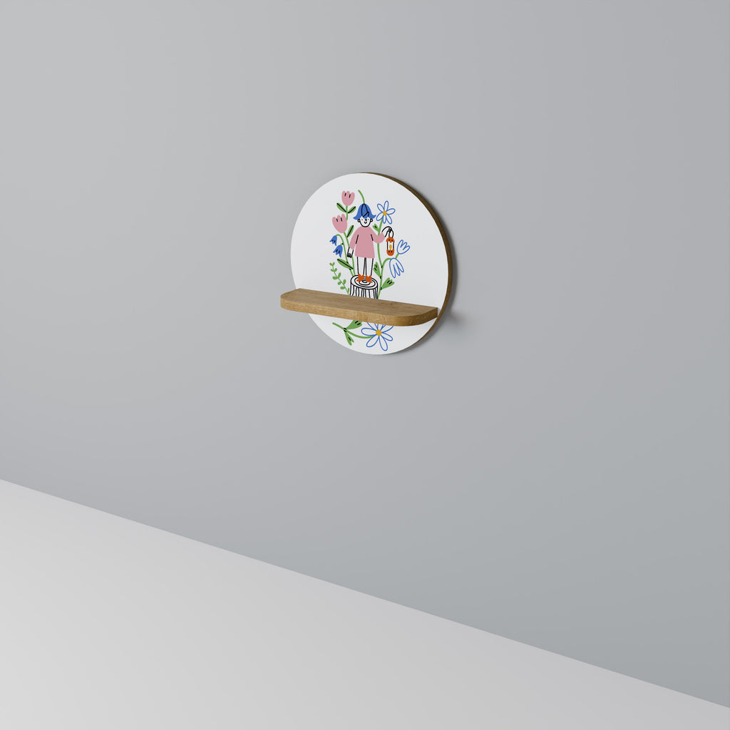 Étagère d'art ronde GARDEN GUARDIAN effet chêne