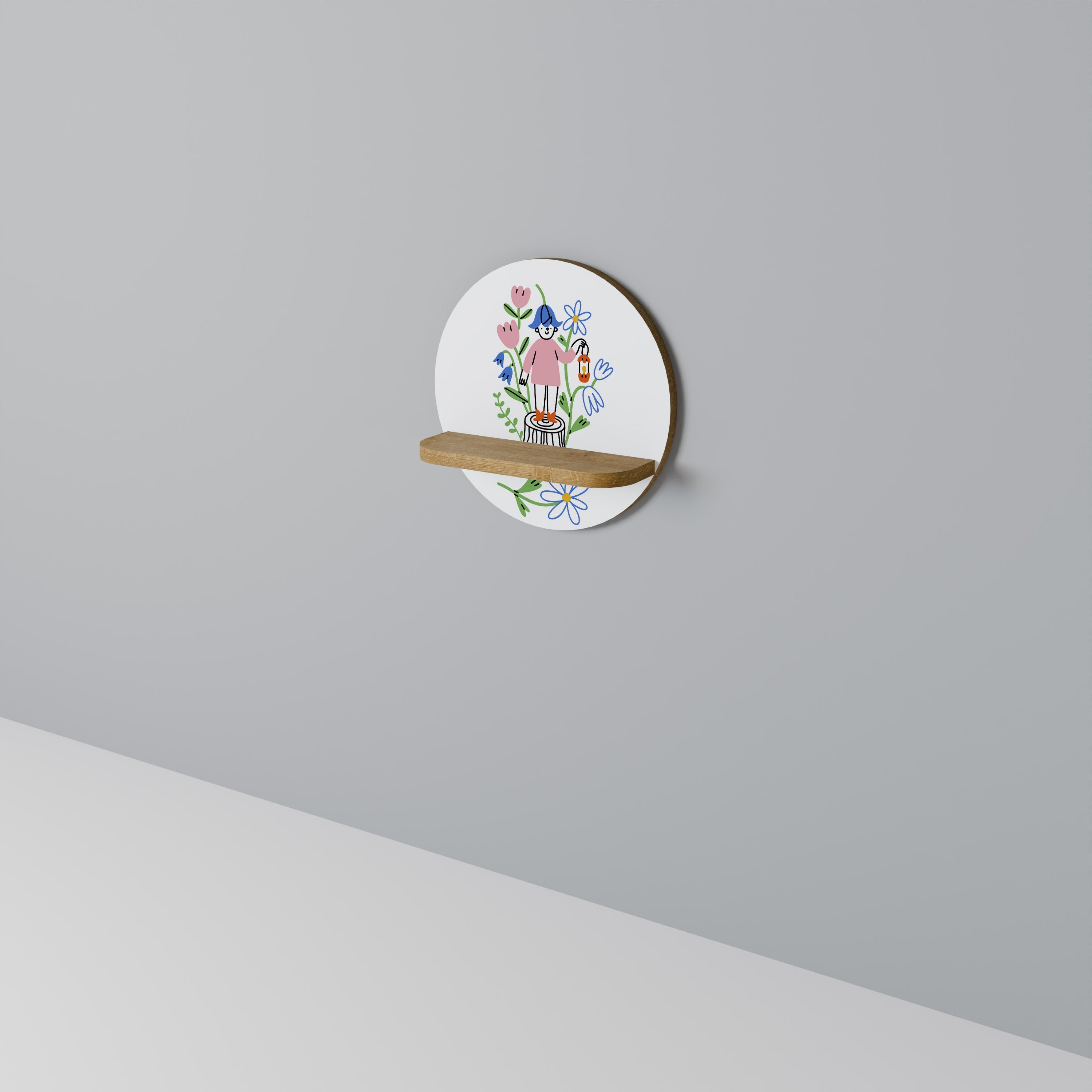 Étagère d'art ronde GARDEN GUARDIAN effet chêne