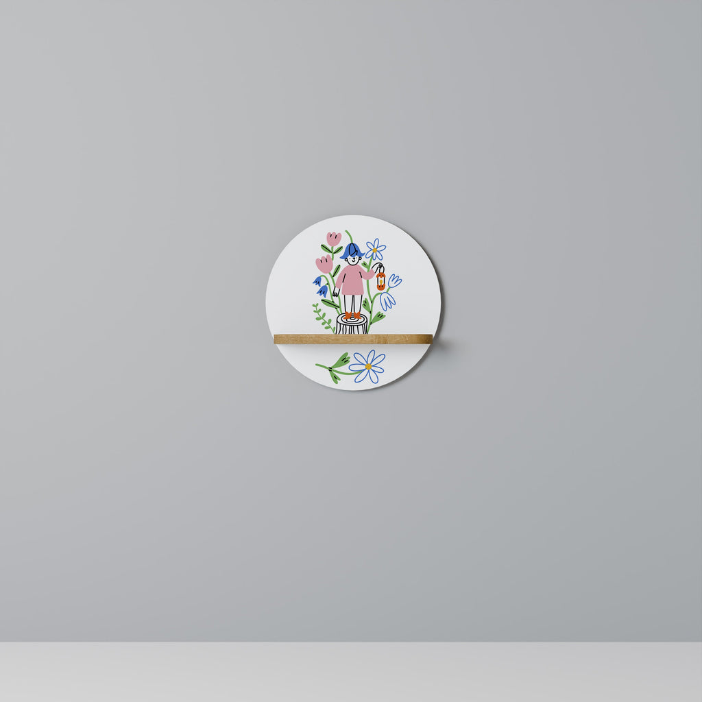 Étagère d'art ronde GARDEN GUARDIAN effet chêne