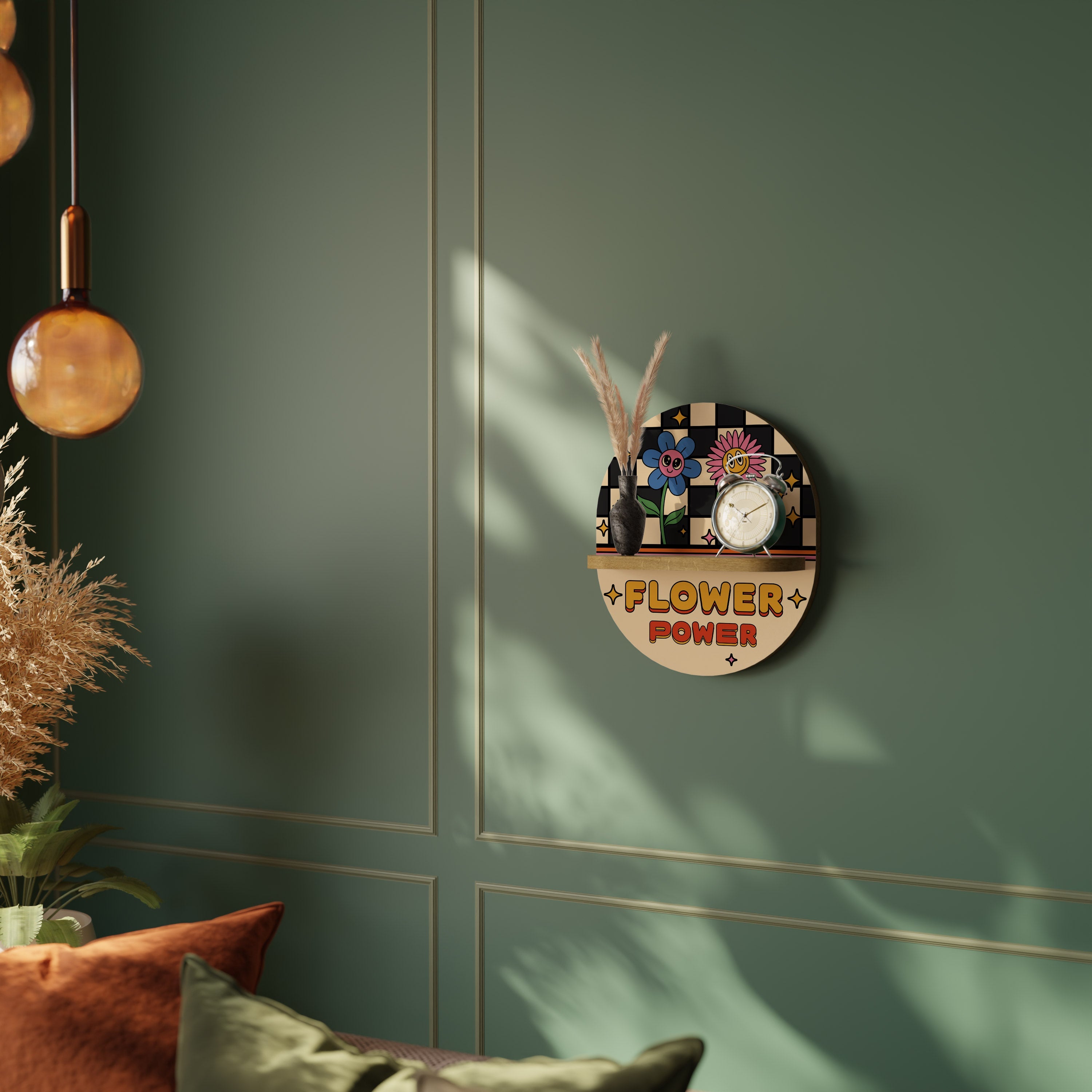 Étagère d'art ovale FLOWER POWER effet chêne