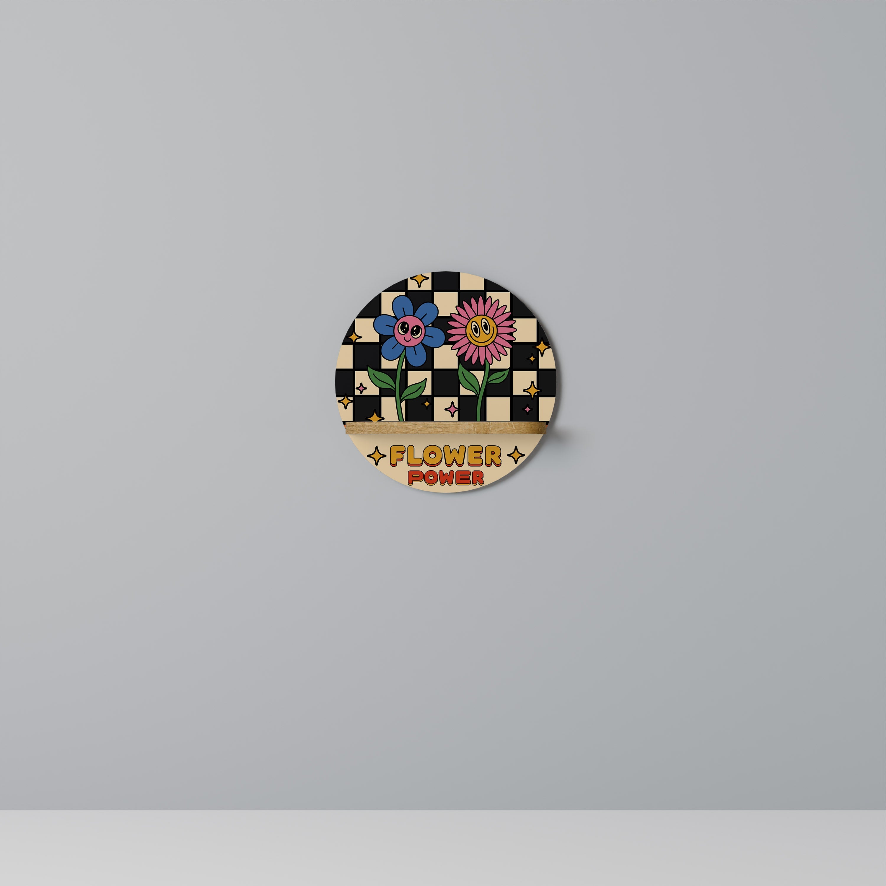 Étagère d'art ronde FLOWER POWER effet chêne