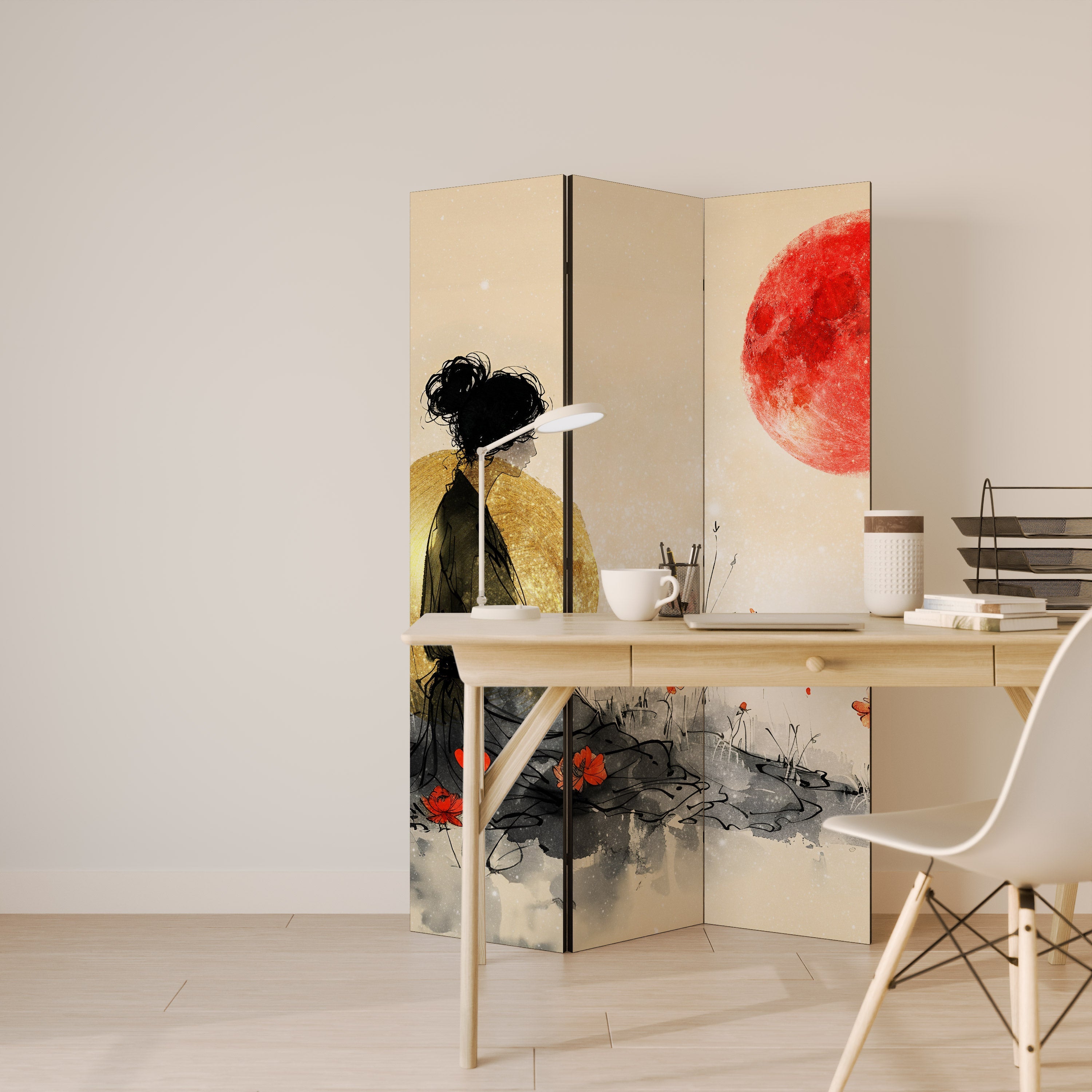 Paravent décoratif à 3 panneaux MÉDITATION GOLDEN GLOW