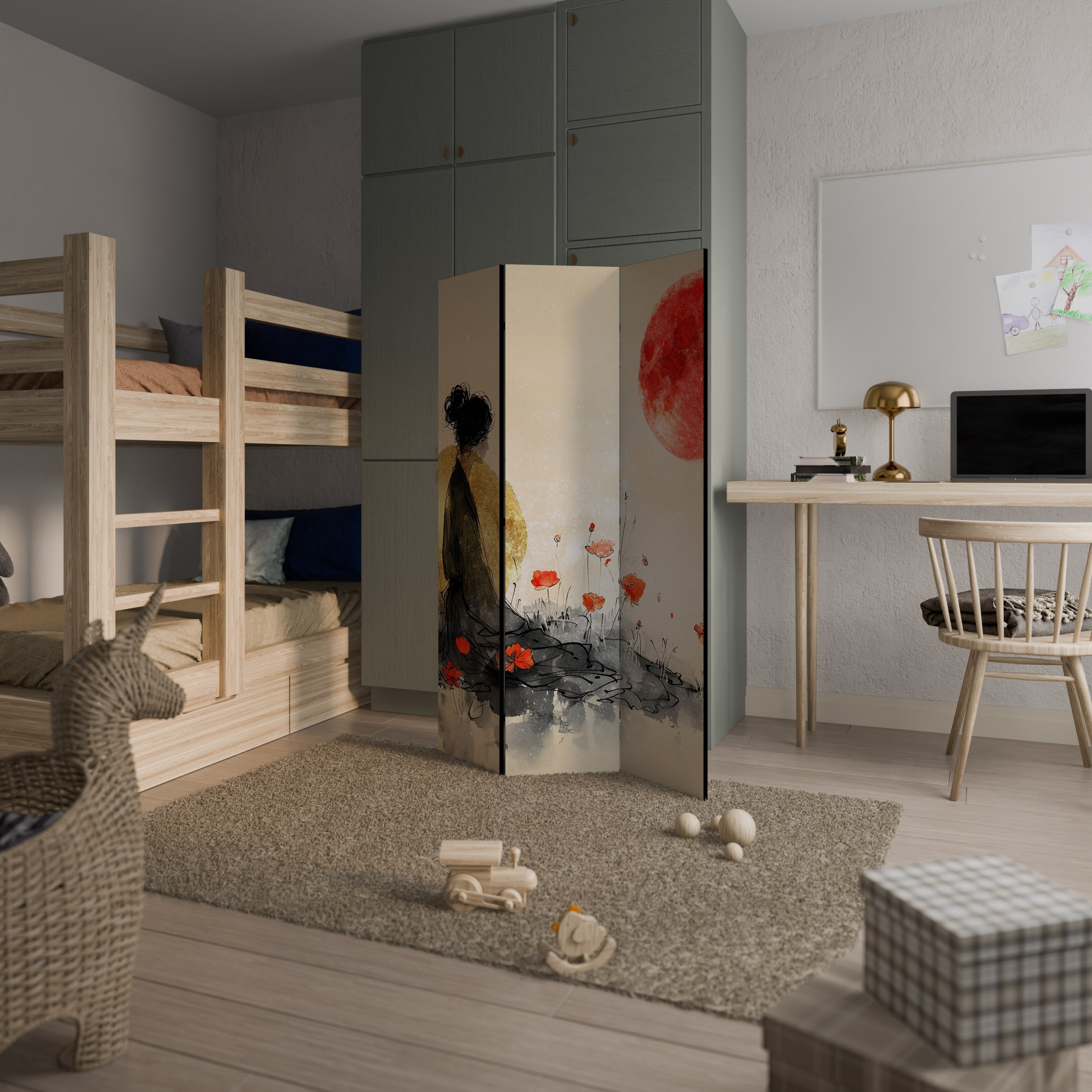 Paravent décoratif à 3 panneaux MÉDITATION GOLDEN GLOW