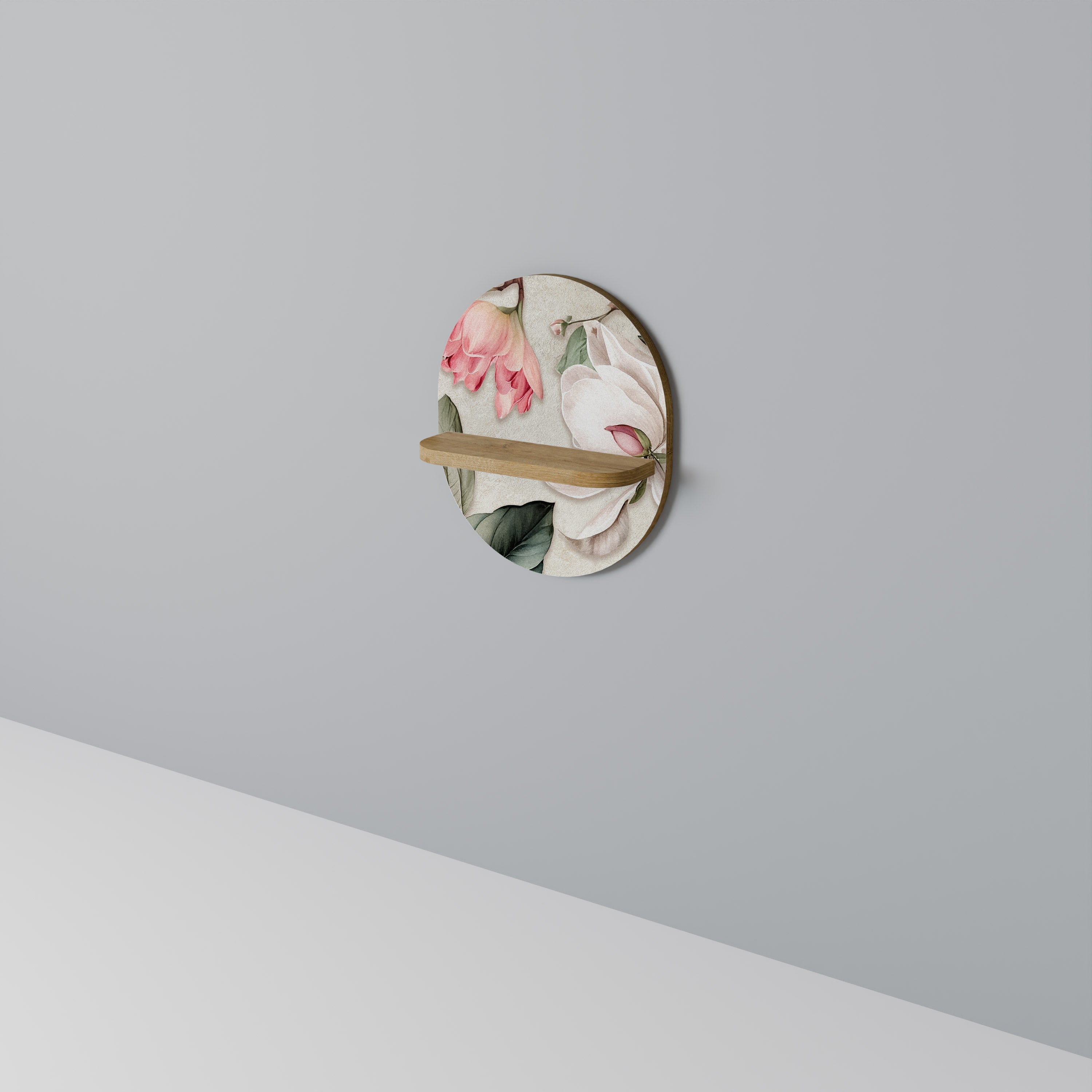 Étagère d'art ovale FLORAL GRACE effet chêne