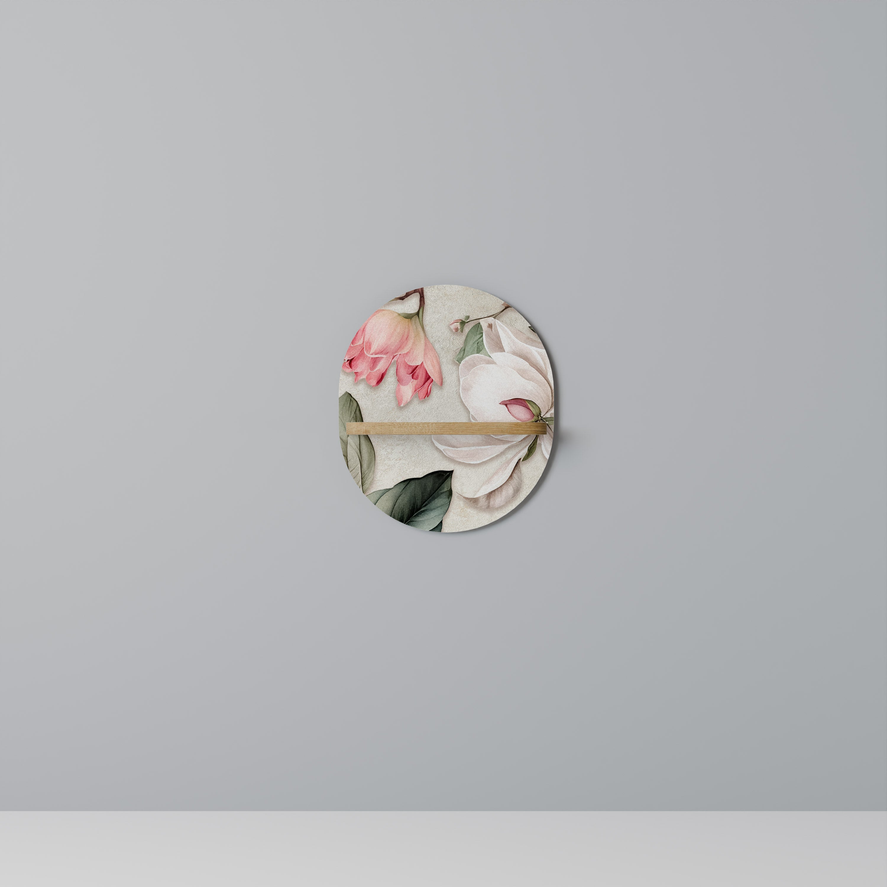 Étagère d'art ovale FLORAL GRACE effet chêne