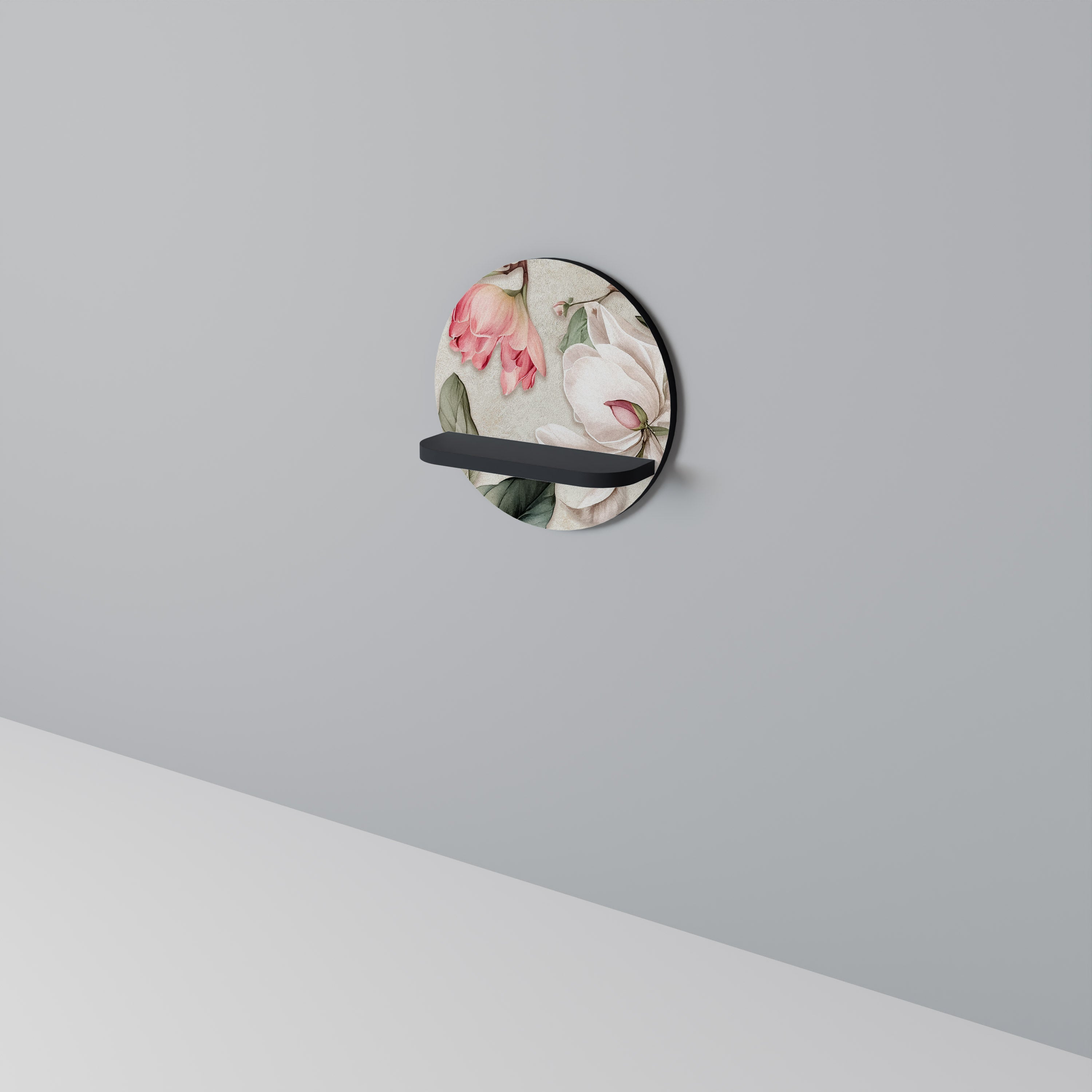 Étagère d'art ronde FLORAL GRACE en finition noire