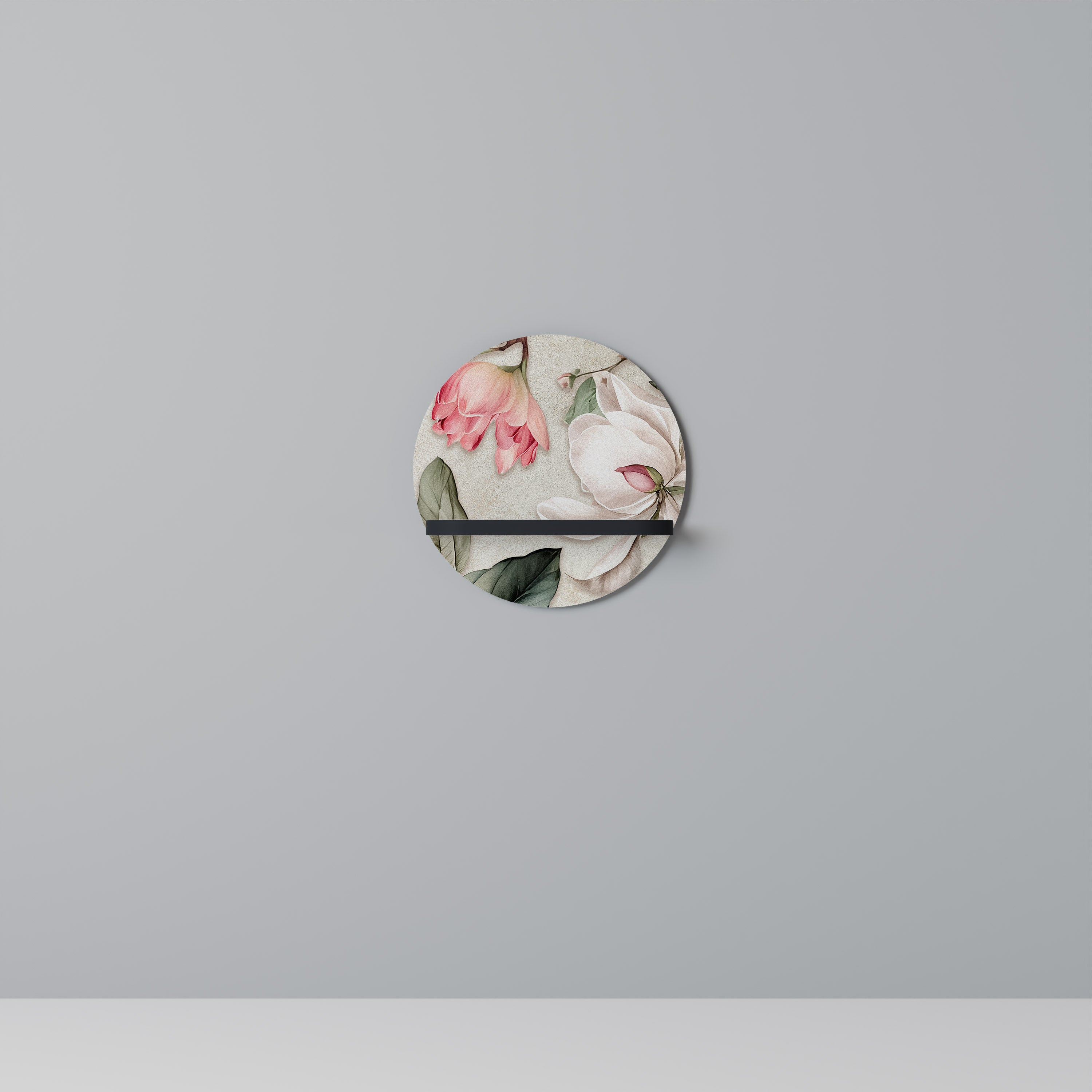 Étagère d'art ronde FLORAL GRACE en finition noire