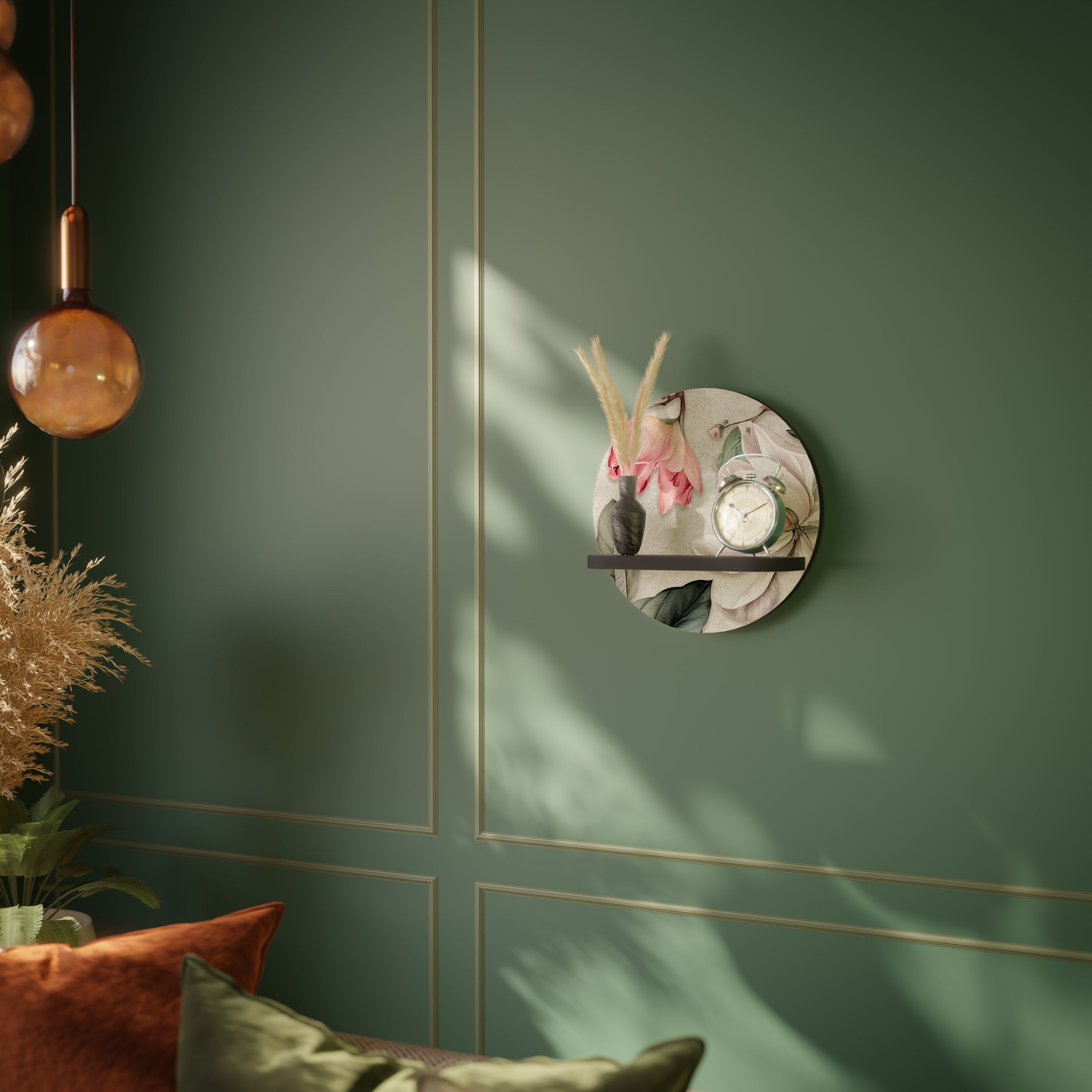 Étagère d'art ronde FLORAL GRACE en finition noire