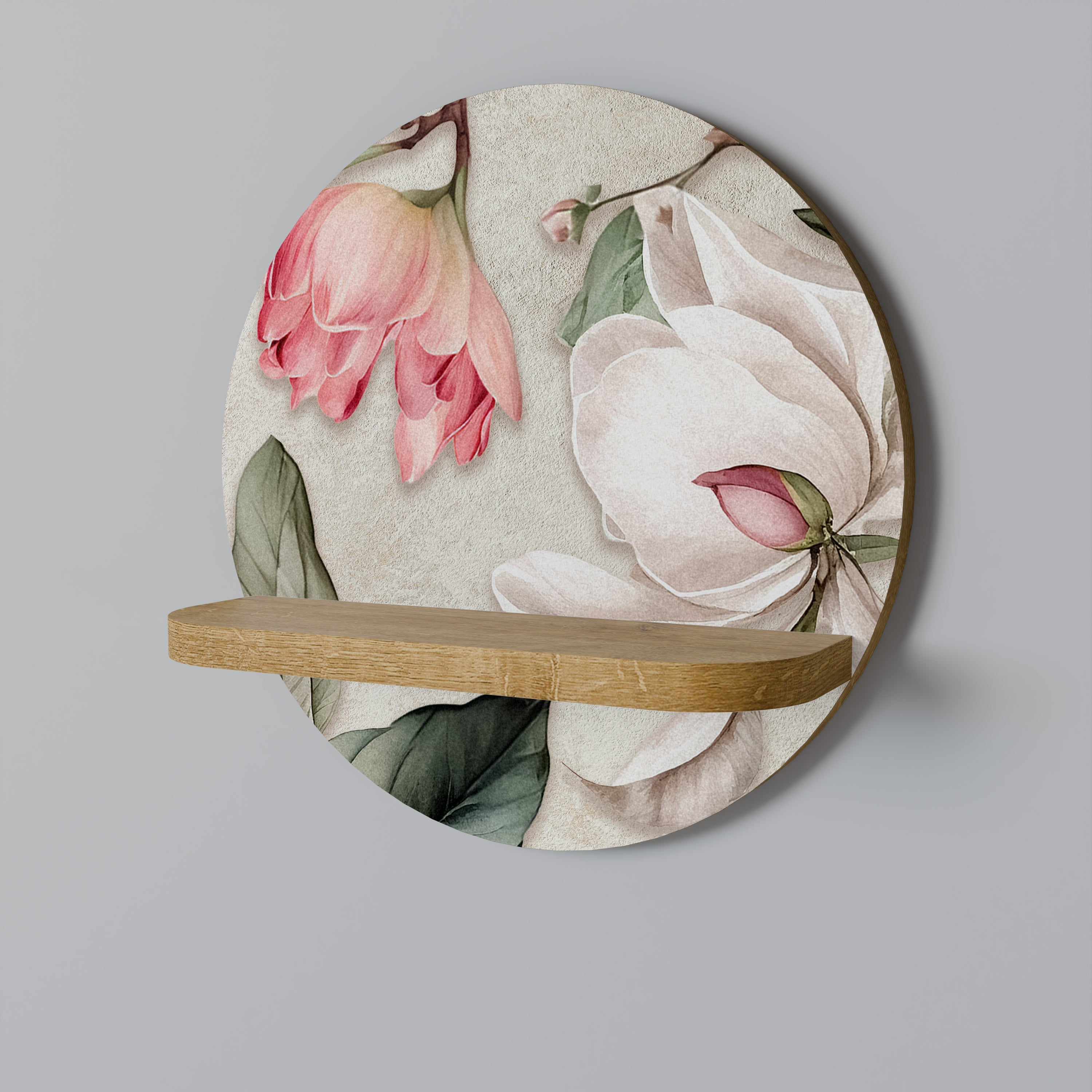 Étagère d'art ronde FLORAL GRACE effet chêne