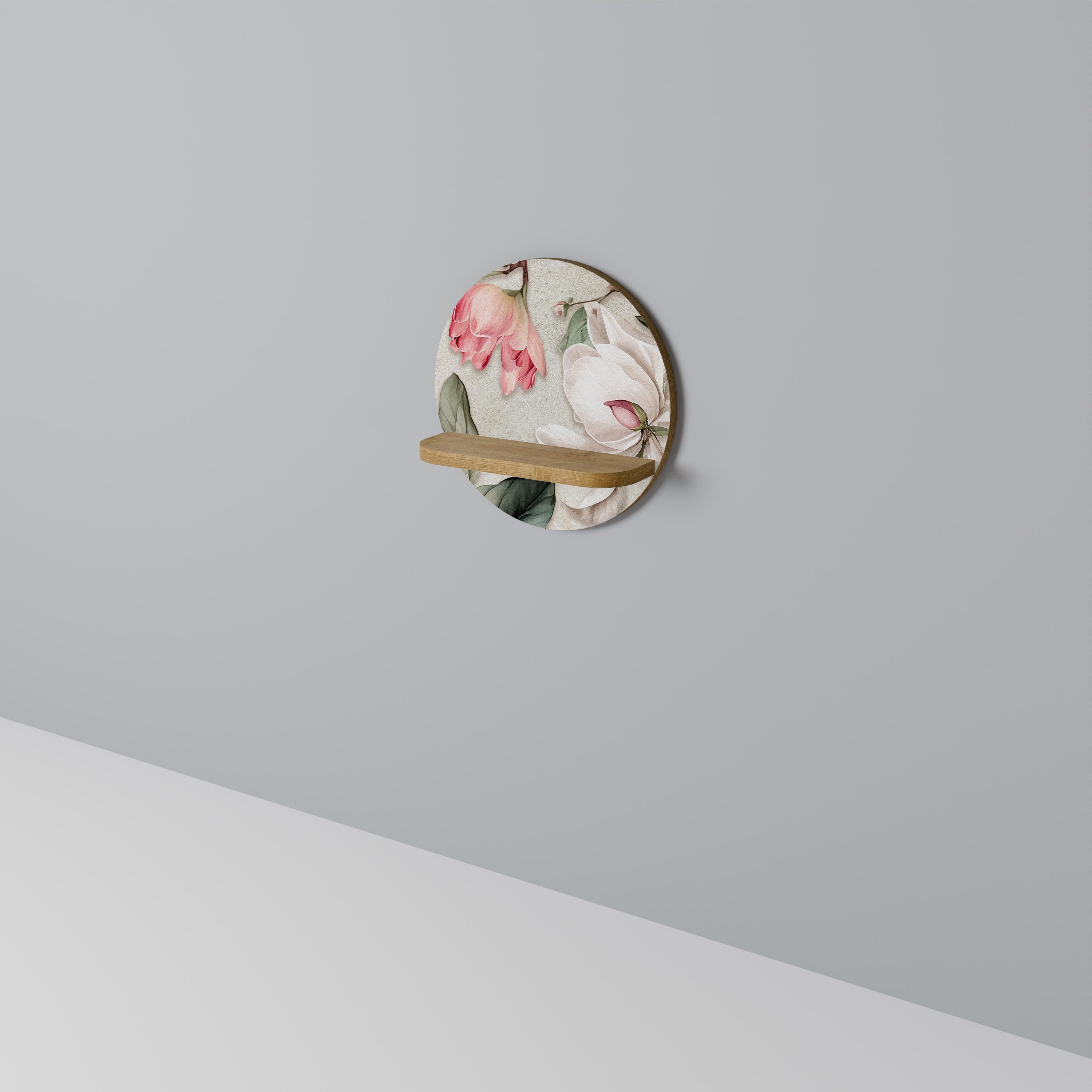 Étagère d'art ronde FLORAL GRACE effet chêne