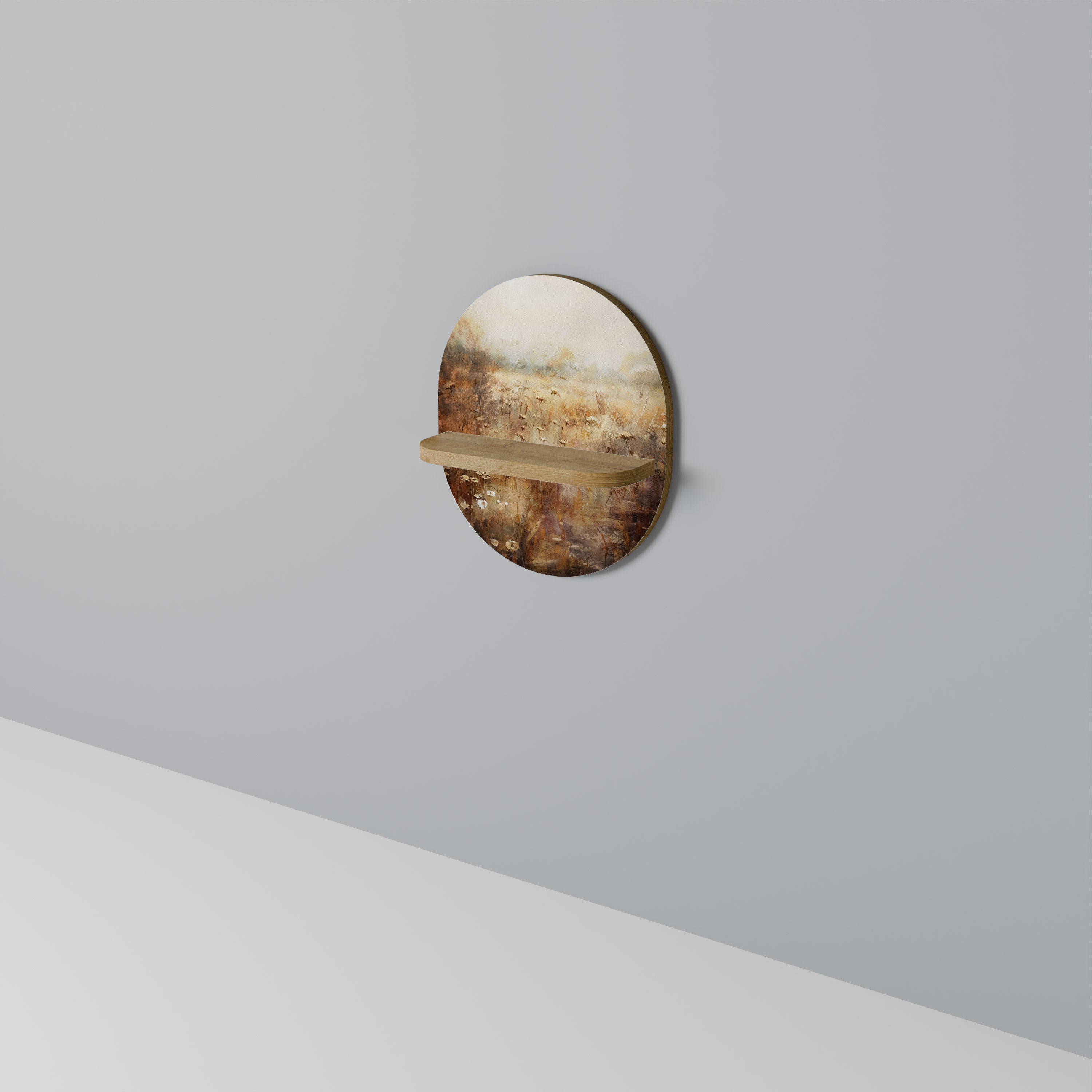 Étagère d'art ovale TRANQUIL FIELD effet chêne