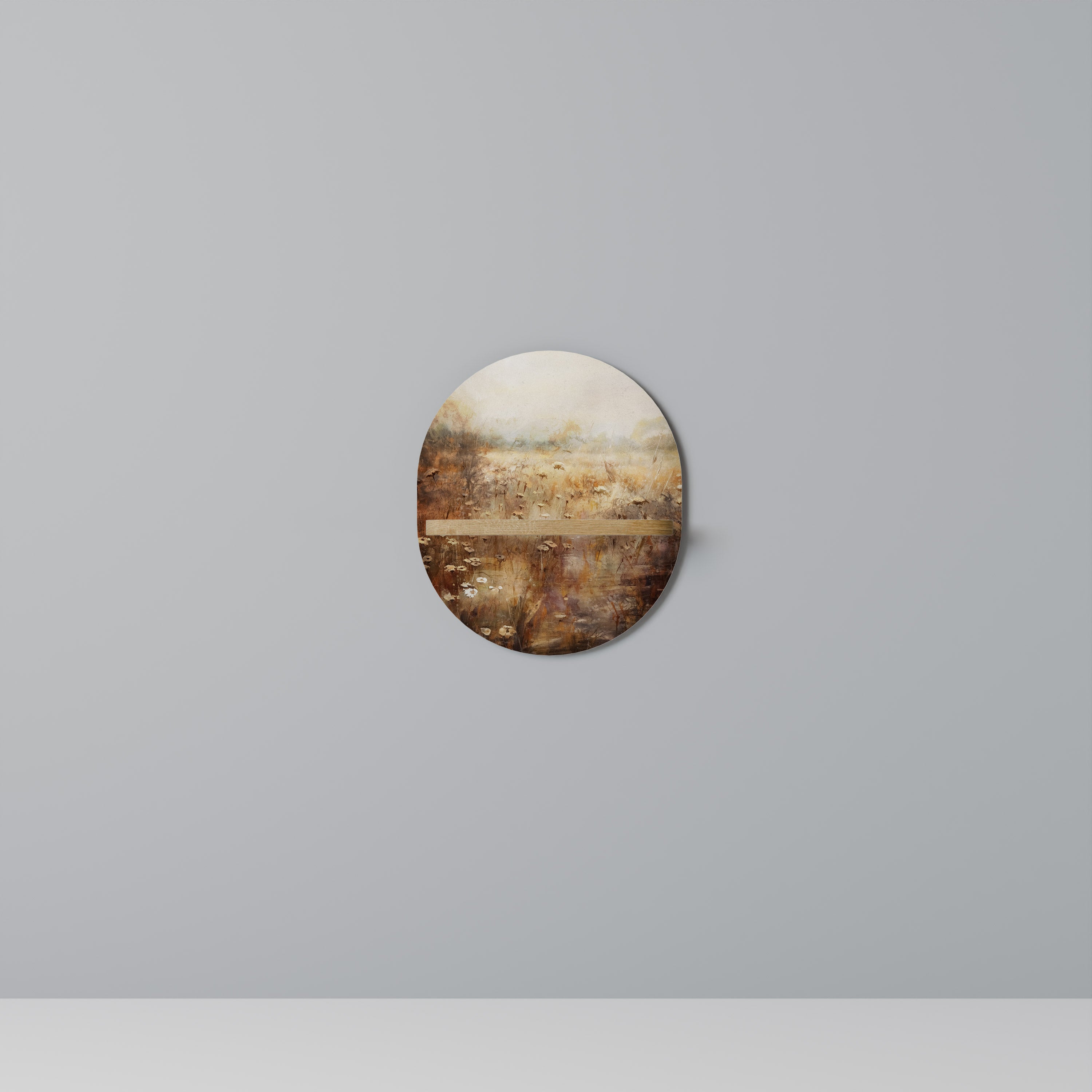 Étagère d'art ovale TRANQUIL FIELD effet chêne