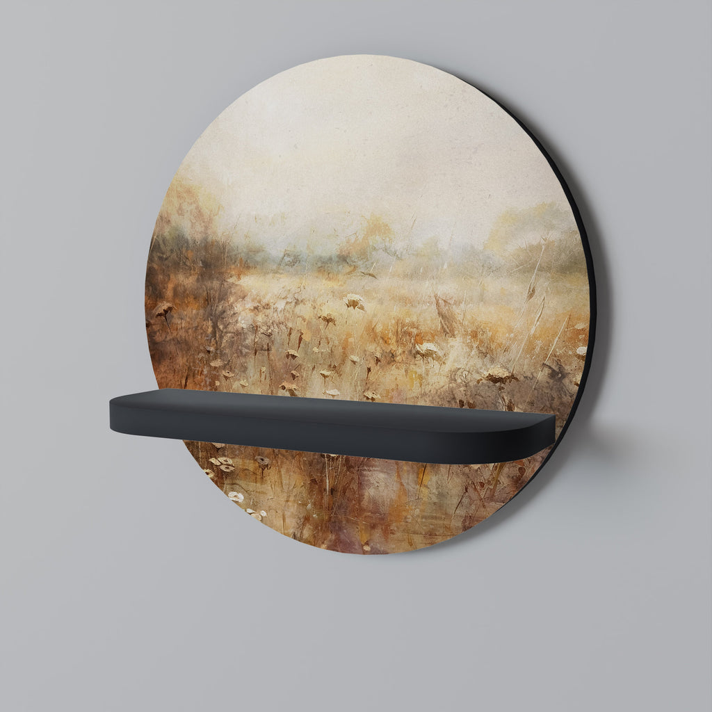 TRANQUIL FIELD Round Art Shelf In Black Finish