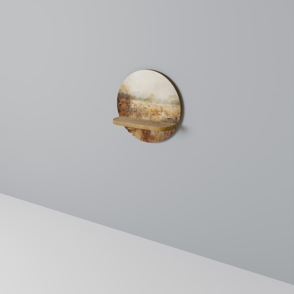 Étagère d'art ronde TRANQUIL FIELD effet chêne