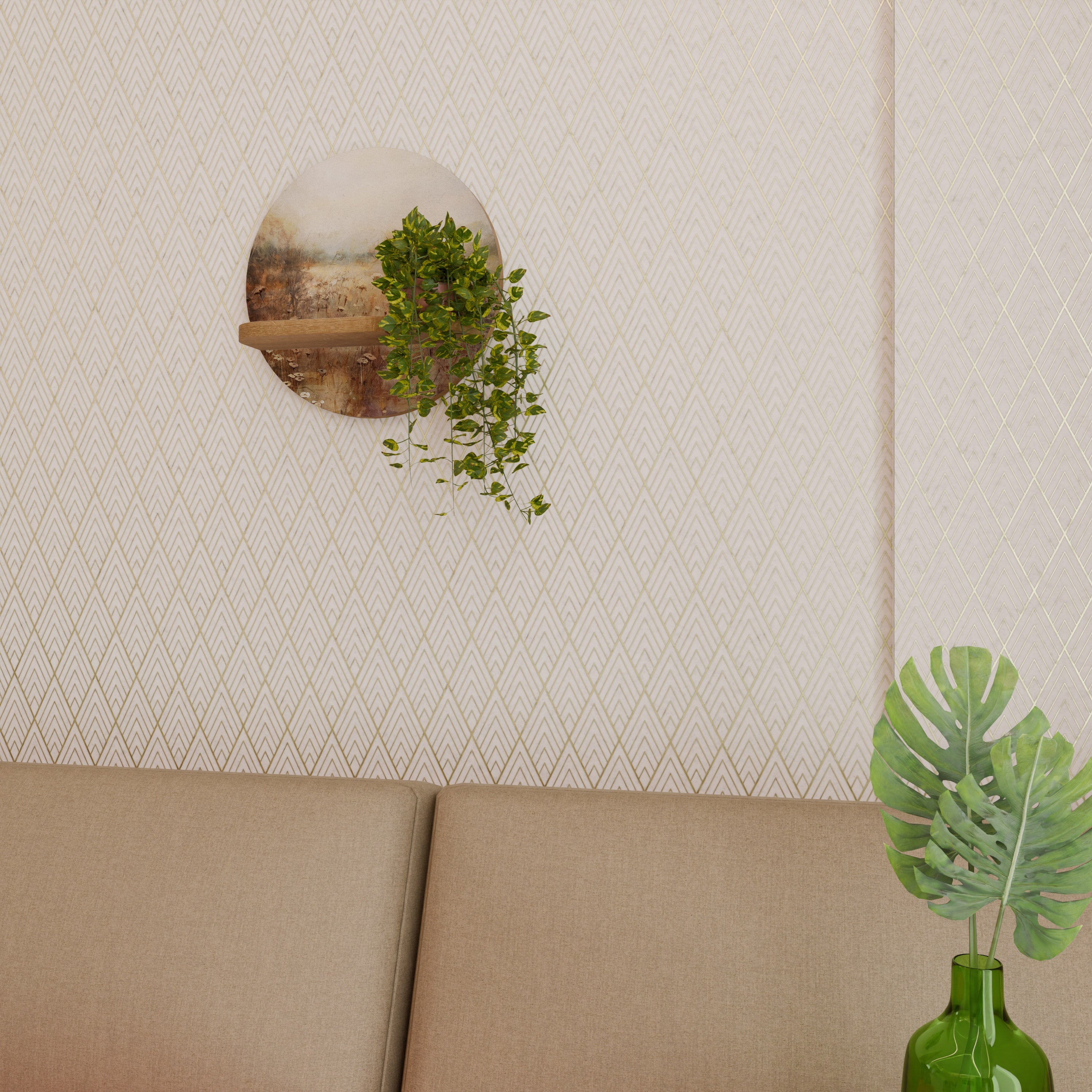 Étagère d'art ronde TRANQUIL FIELD effet chêne