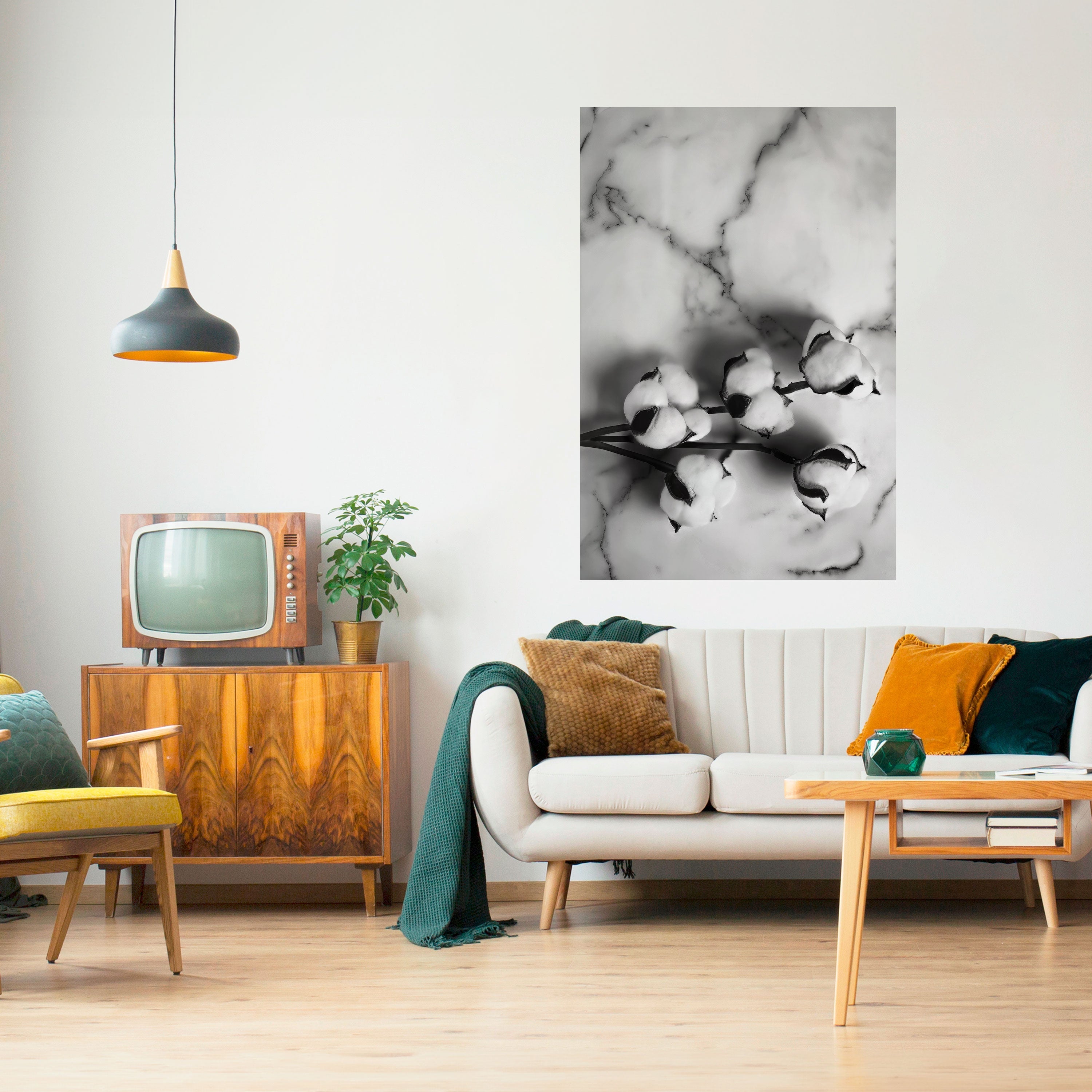 Affiche verticale autocollante « Rêves de coton monochromes »