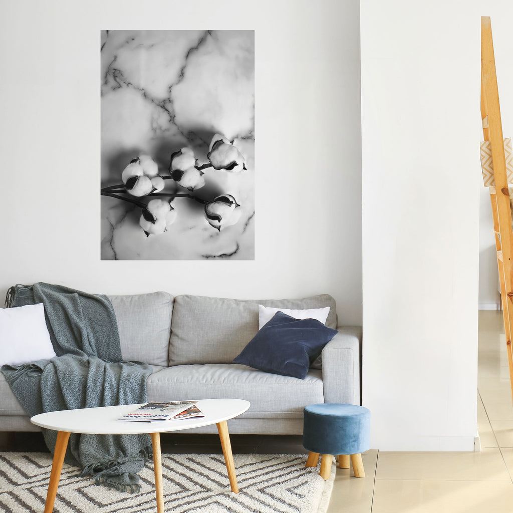 Affiche verticale autocollante « Rêves de coton monochromes »