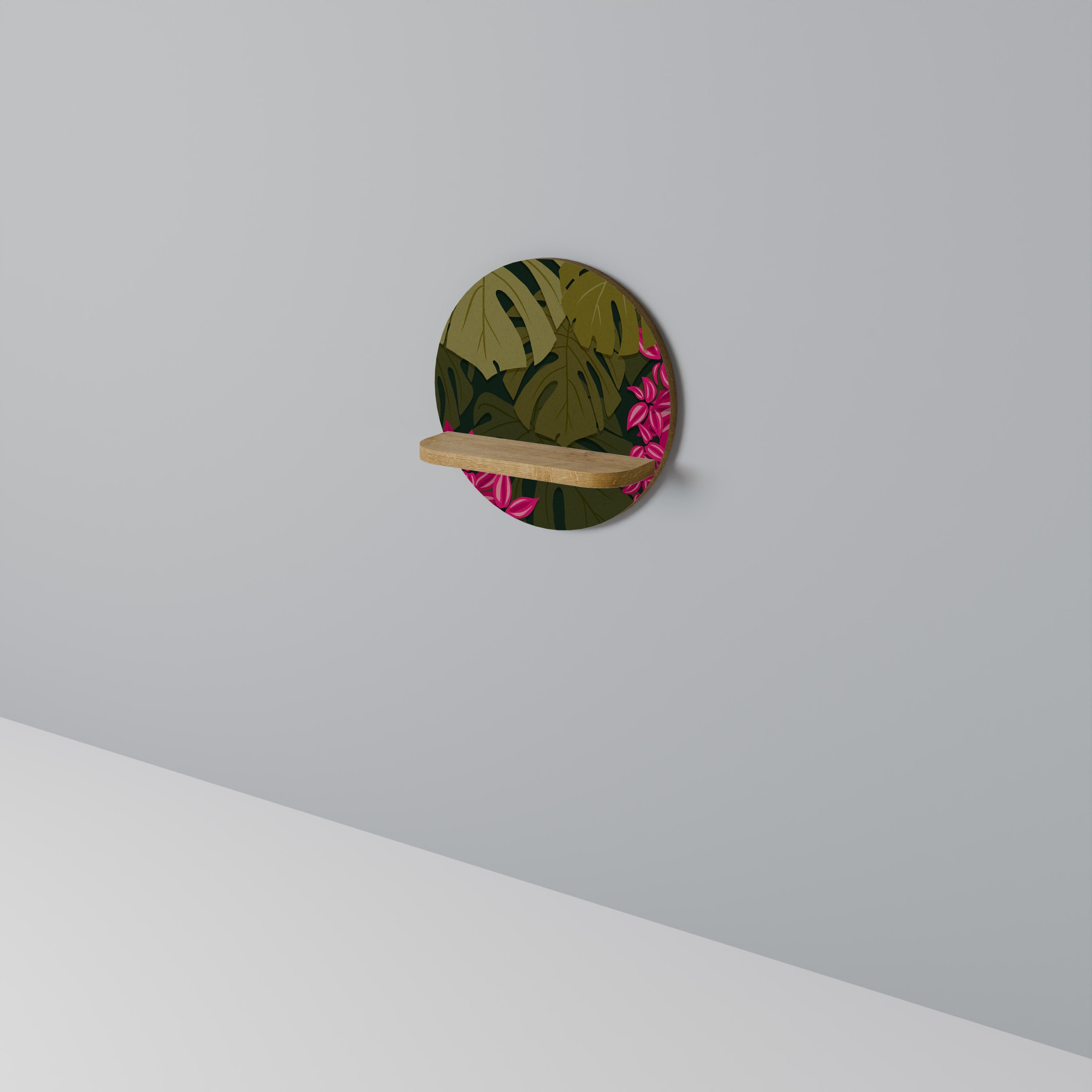 Étagère d'art ronde TROPICAL BEAUTY effet chêne