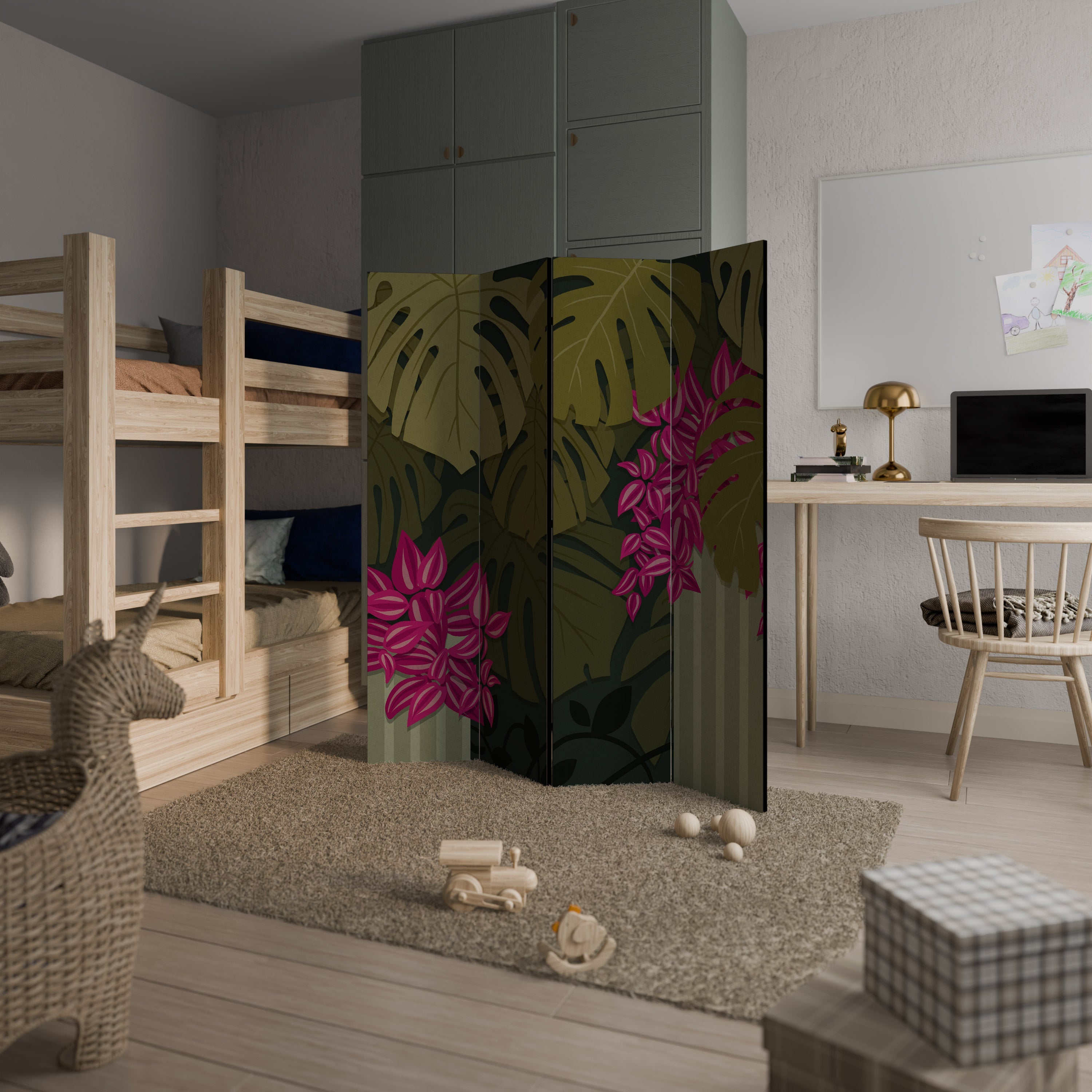 Paravent décoratif à 4 panneaux BEAUTÉ TROPICALE