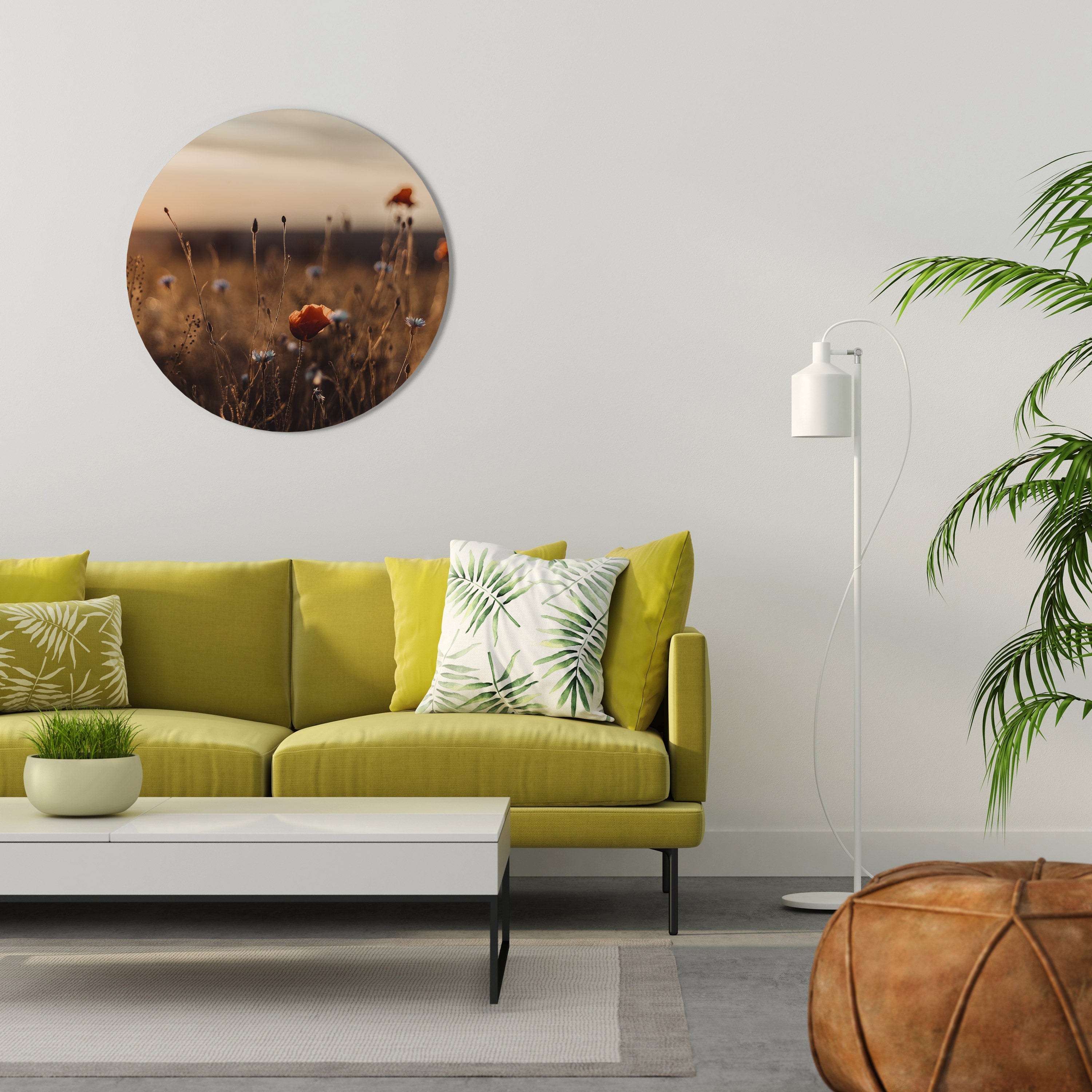 PRAIRIES LUMINEUSES AU CRÉPUSCULE Art mural rond