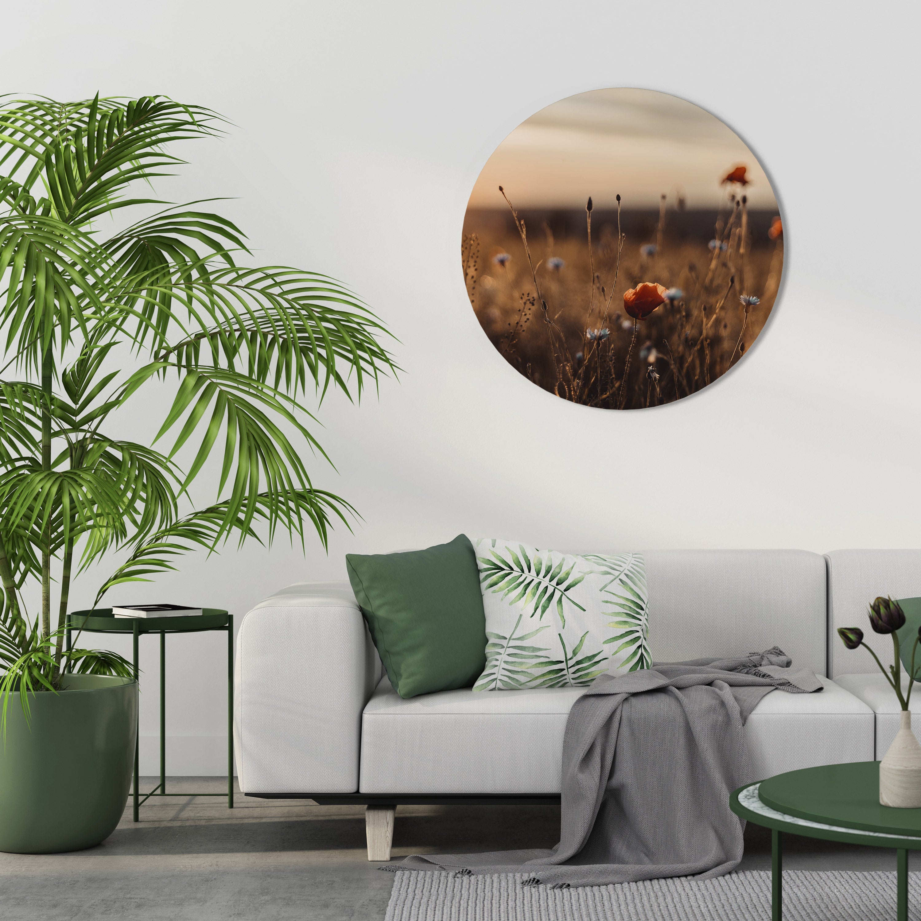 PRAIRIES LUMINEUSES AU CRÉPUSCULE Art mural rond