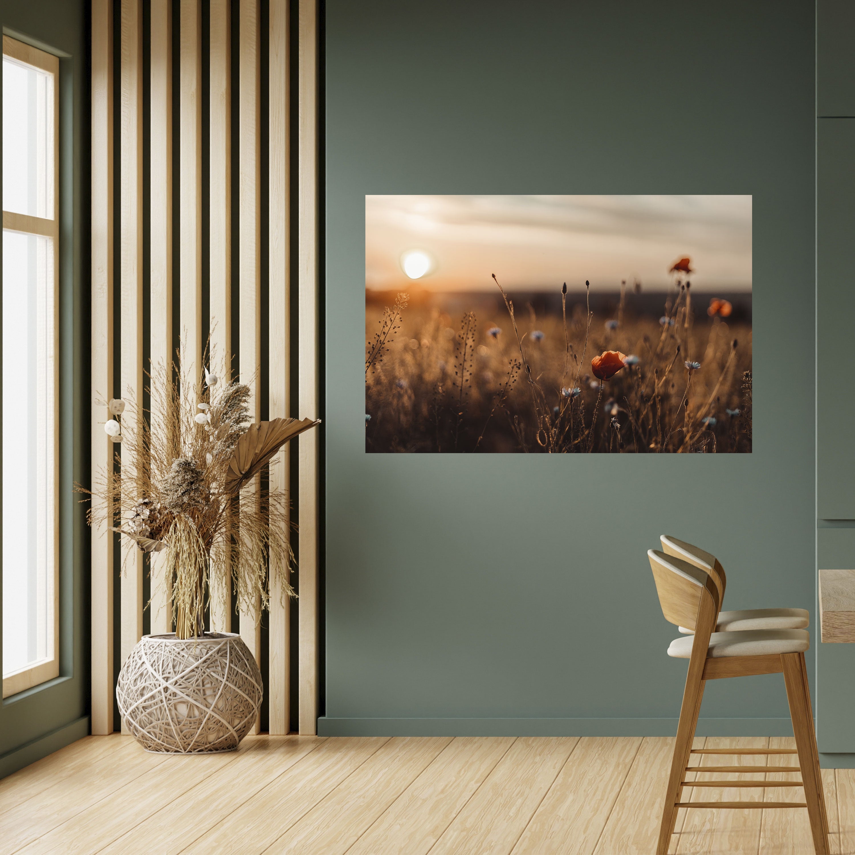 Affiche horizontale autocollante « PRAIRIES LUMINEUSES AU CRÉPUSCULE »