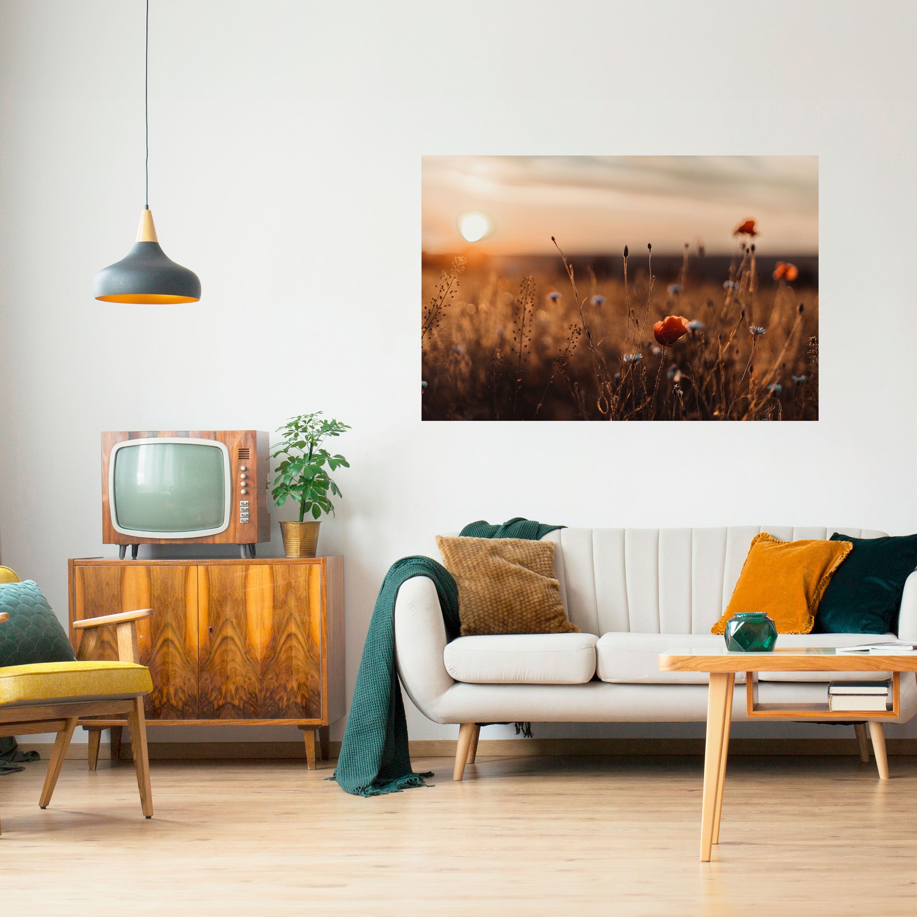 Affiche horizontale autocollante « PRAIRIES LUMINEUSES AU CRÉPUSCULE »