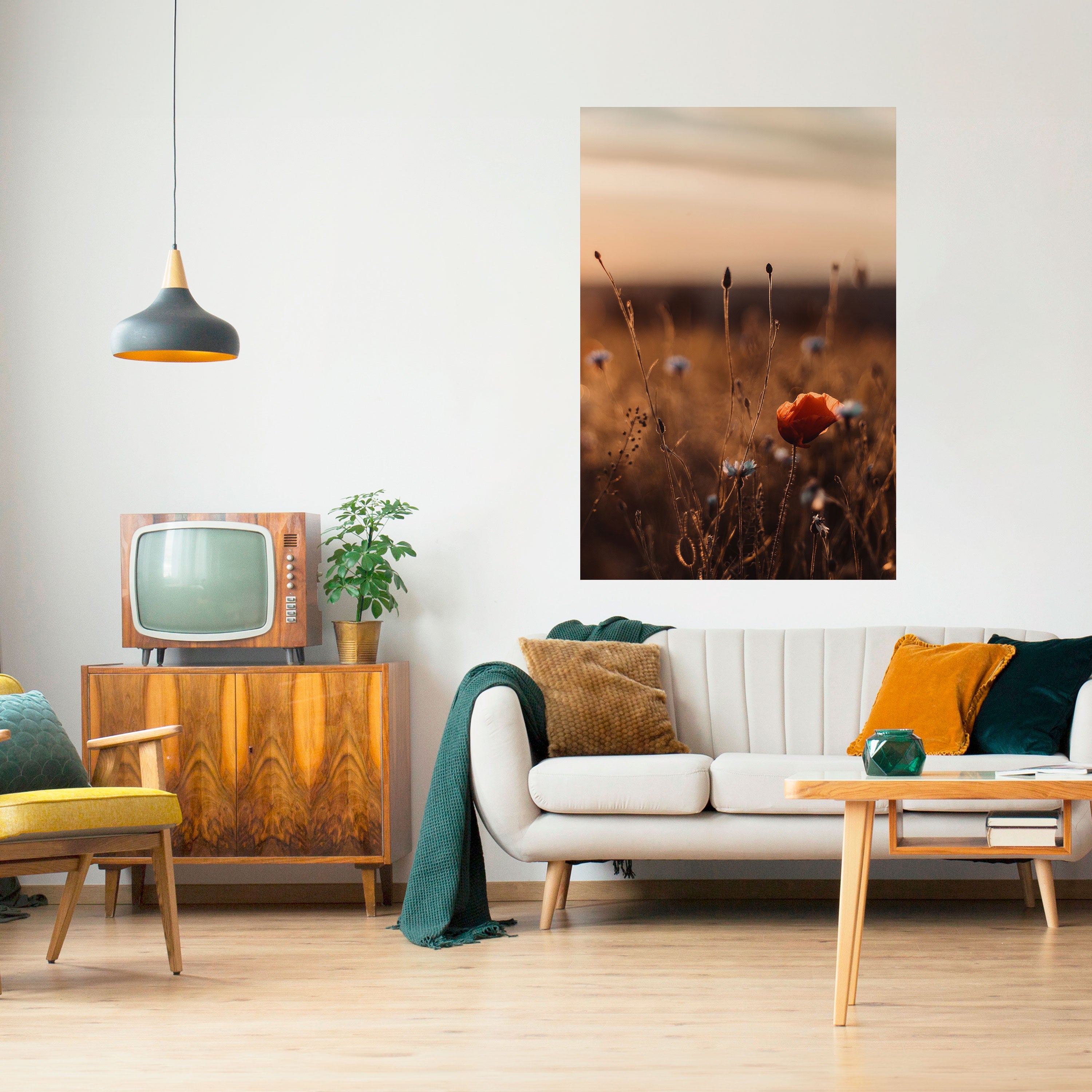 Affiche verticale autocollante « PRAIRIES LUMINEUSES AU CRÉPUSCULE »