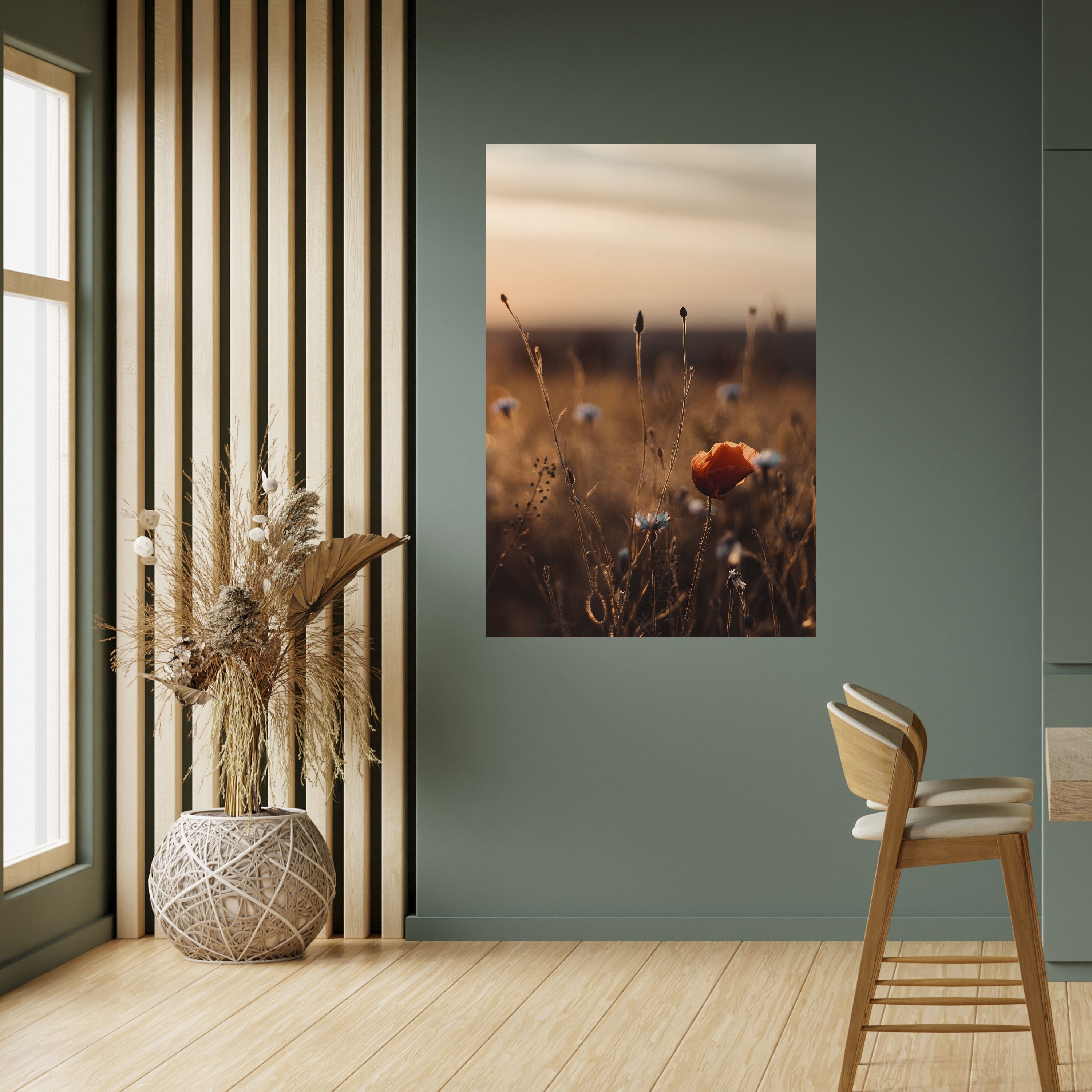 Affiche verticale autocollante « PRAIRIES LUMINEUSES AU CRÉPUSCULE »