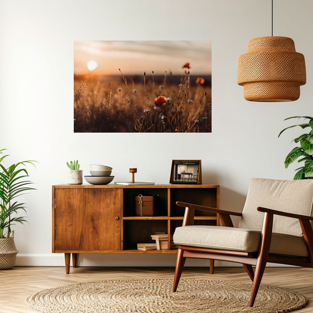 Affiche horizontale autocollante « PRAIRIES LUMINEUSES AU CRÉPUSCULE »