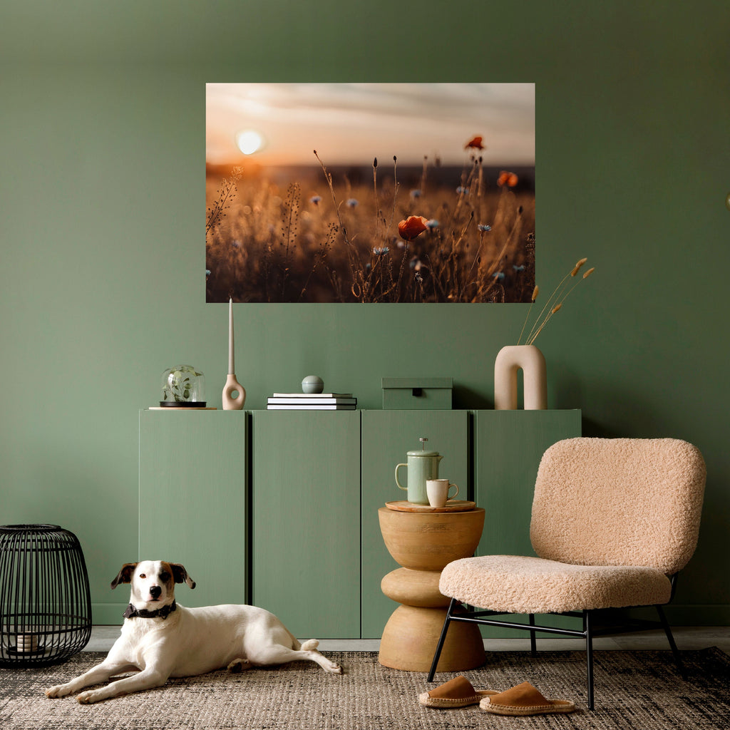 Affiche horizontale autocollante « PRAIRIES LUMINEUSES AU CRÉPUSCULE »