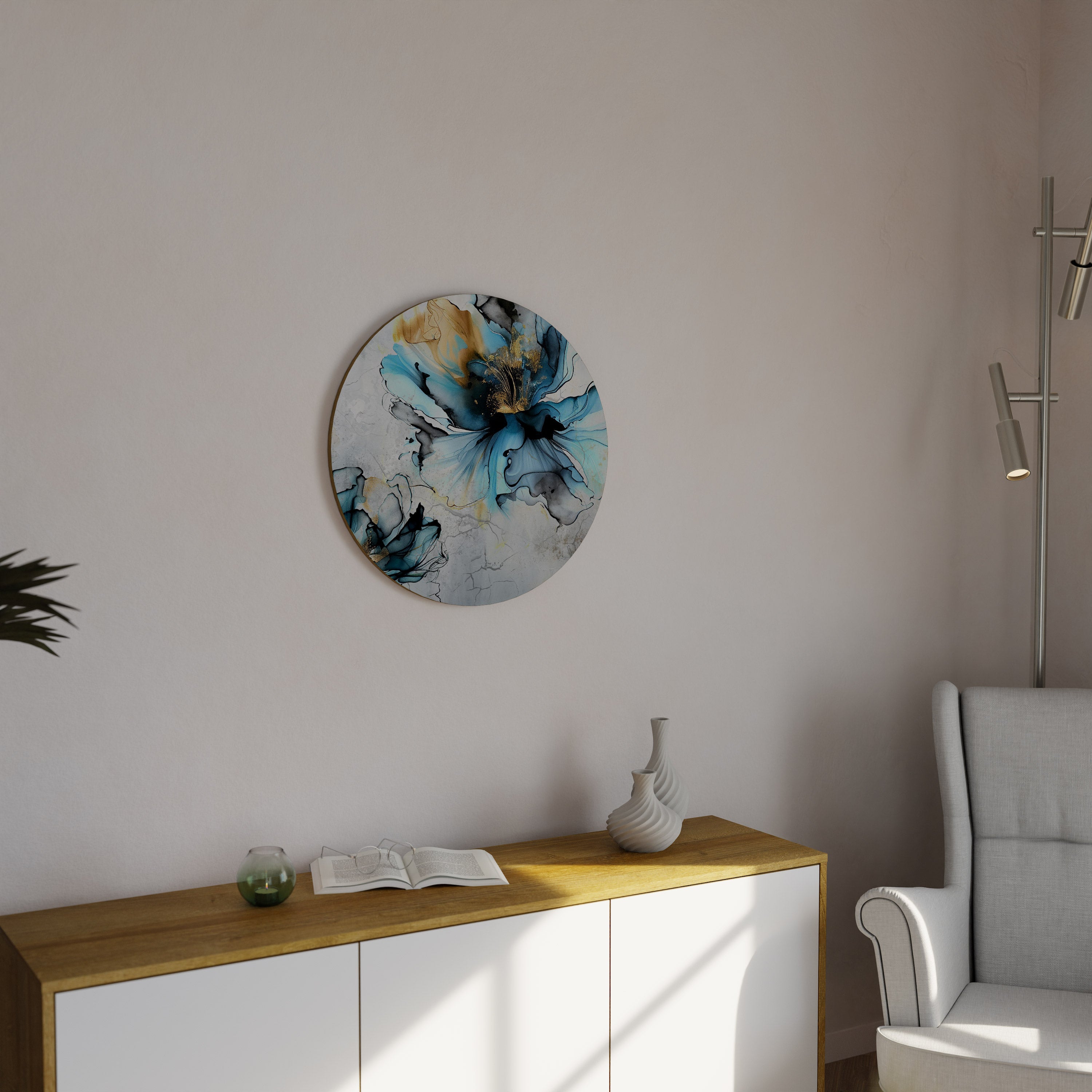 Décoration murale ronde COBALT BLOSSOMS