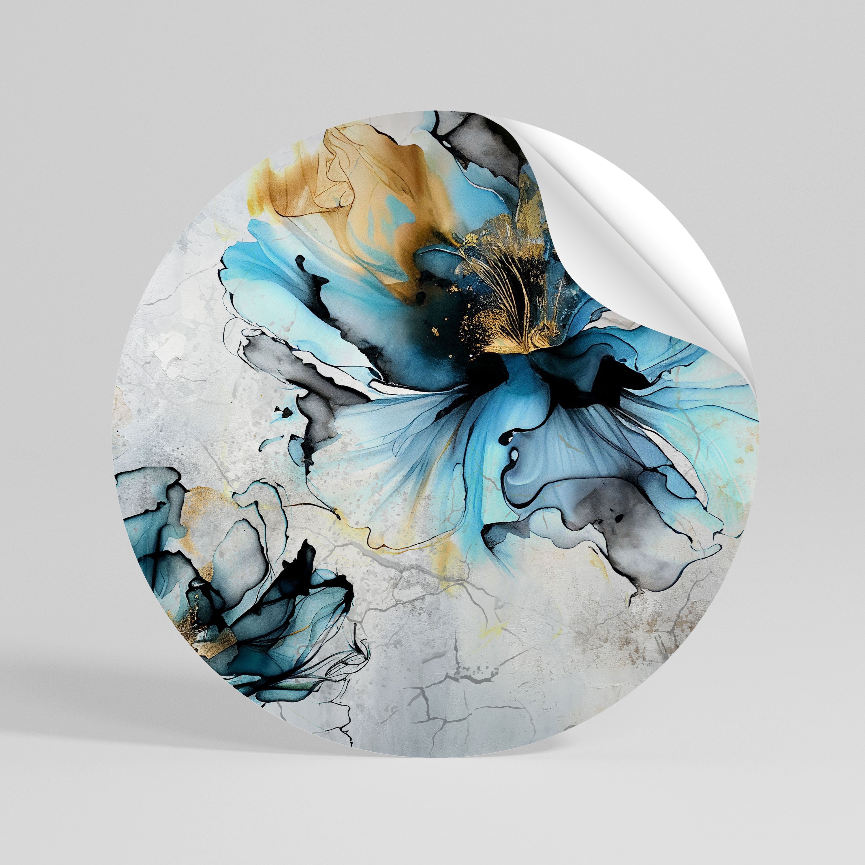 COBALT BLOSSOMS Peel and Stick Round Sticker