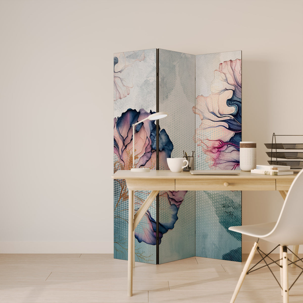 ICY BLOSSOMS Decorative 3-Panel Room Divider