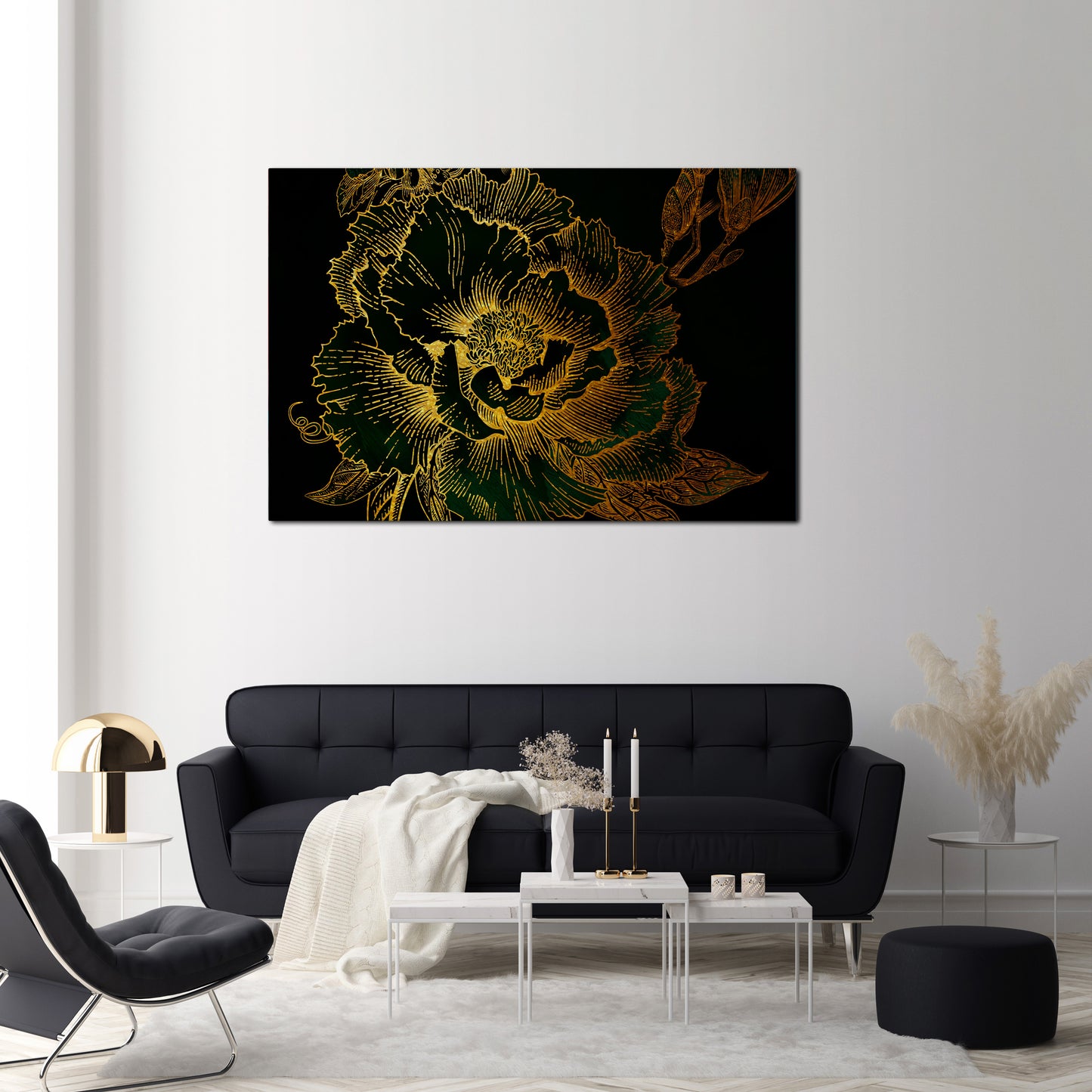 MIDNIGHT FLORAL GLIMMER Horizontal Canvas Print