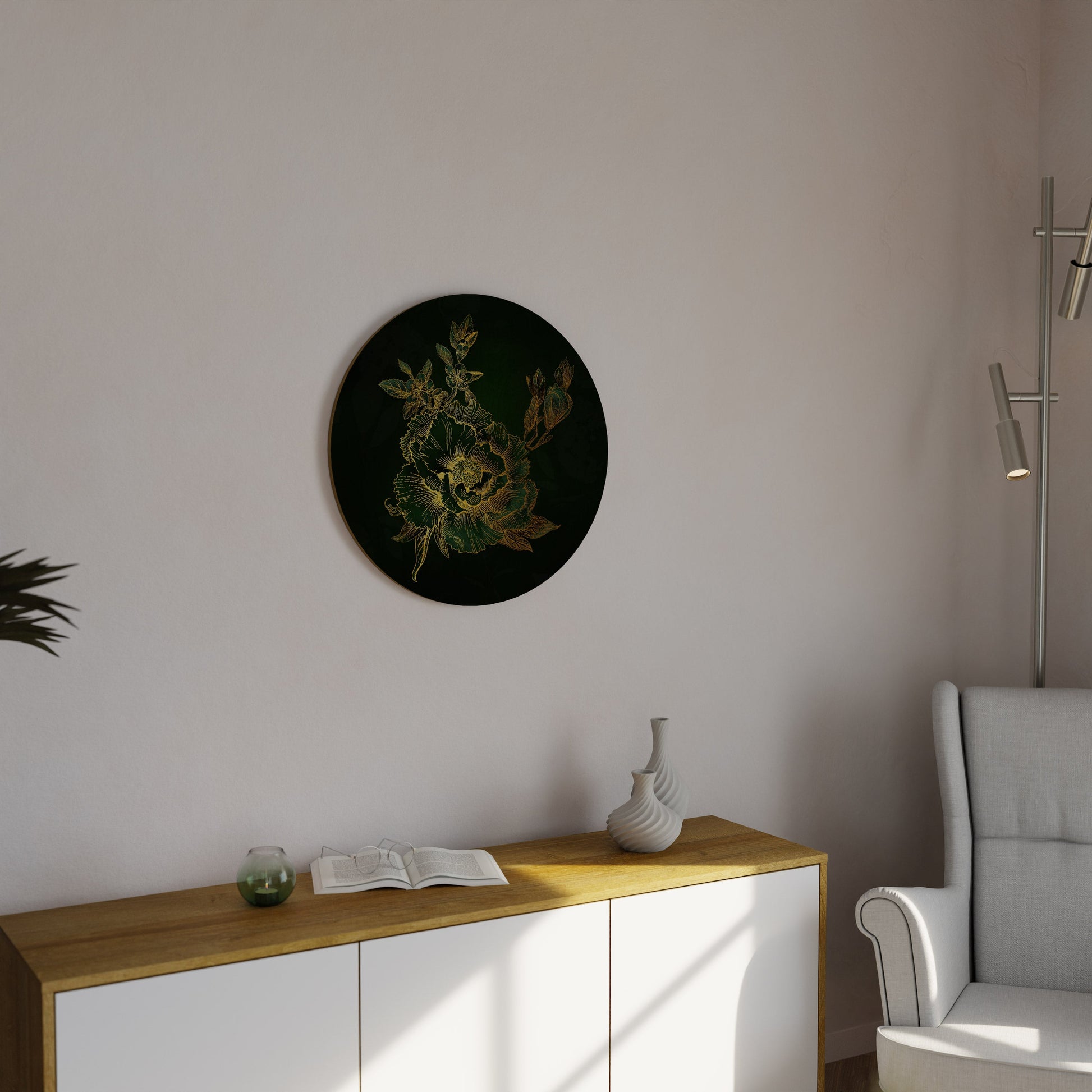 MIDNIGHT FLORAL GLIMMER Round Wall Art