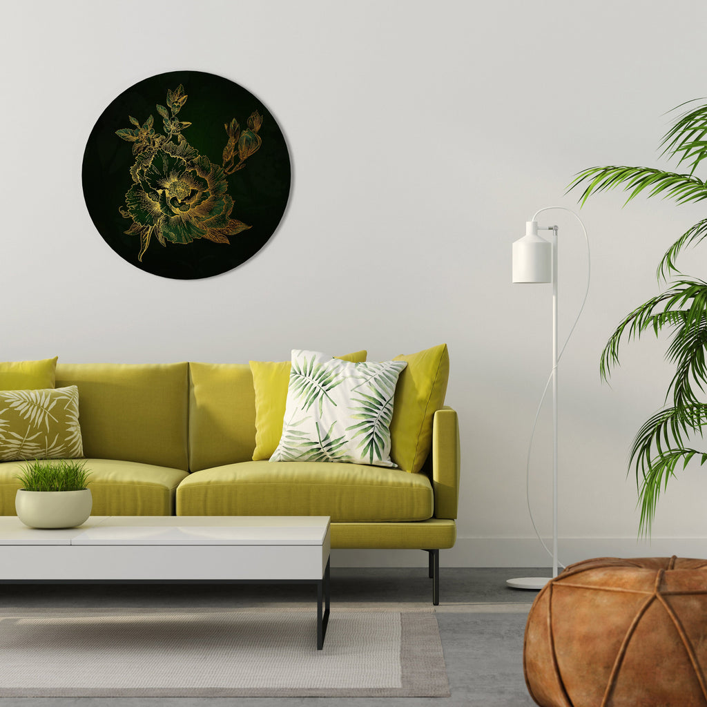 MIDNIGHT FLORAL GLIMMER Round Wall Art
