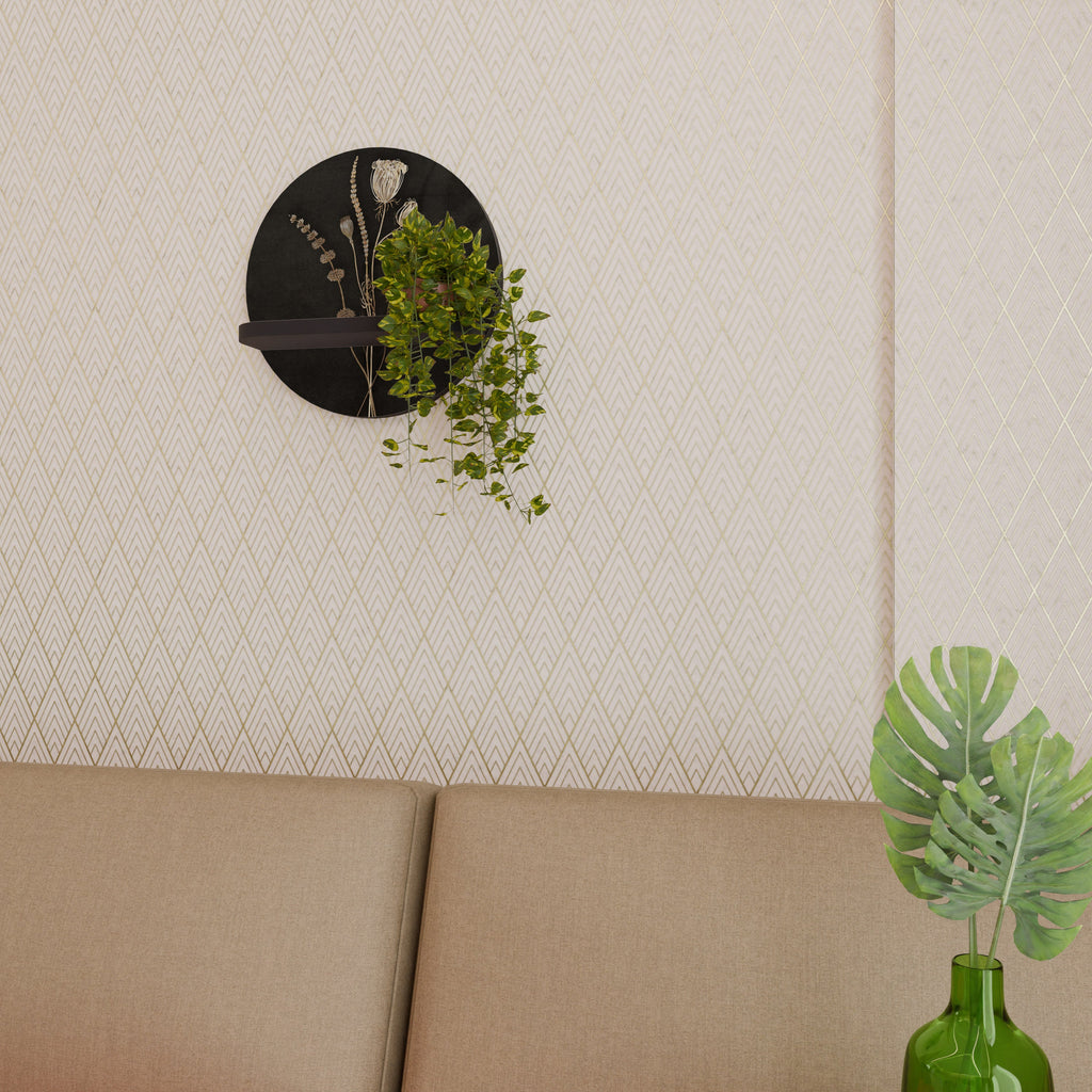 MEADOW ART. Round Art Shelf In Black Finish