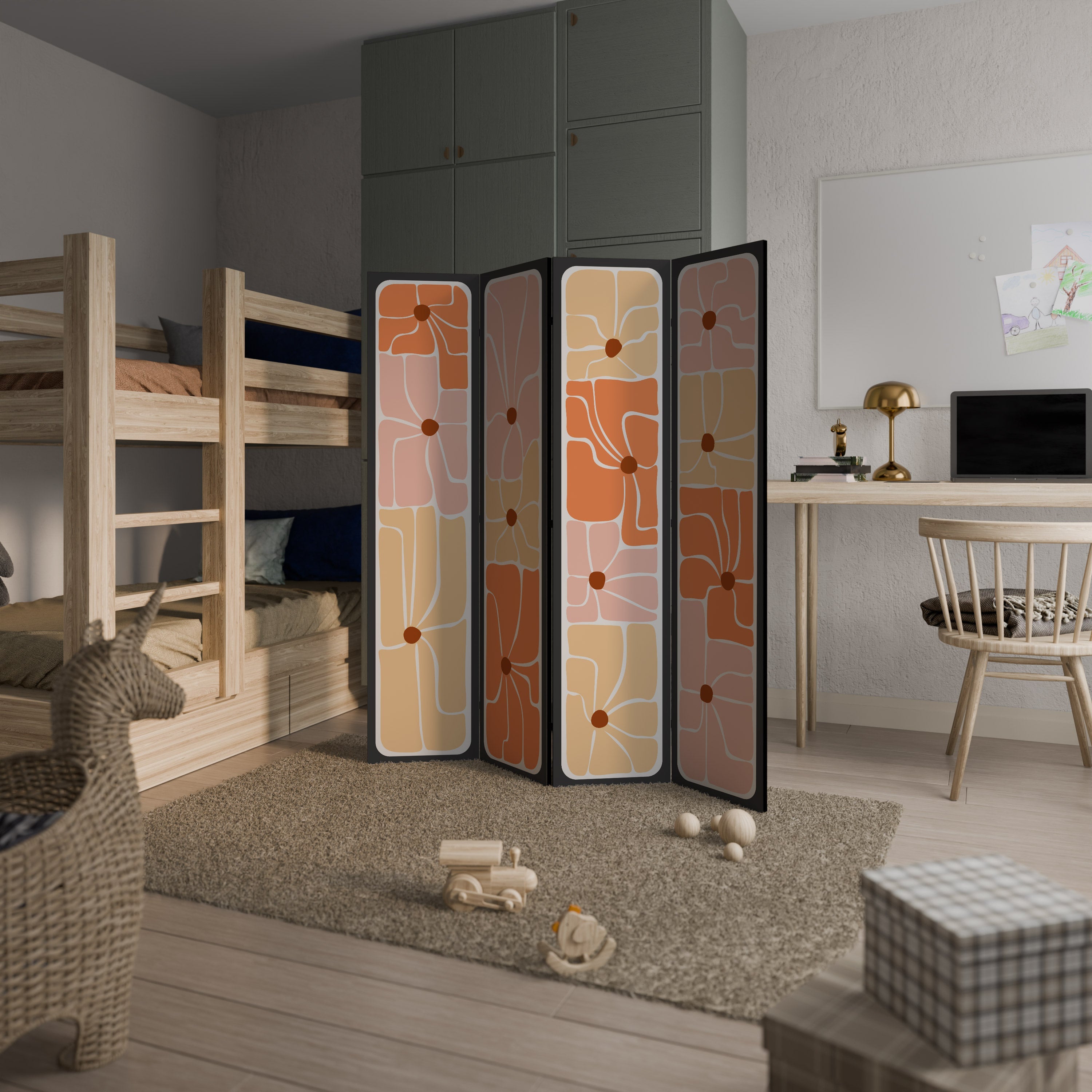 FINE CURRENTS Cloison de séparation décorative à 4 panneaux