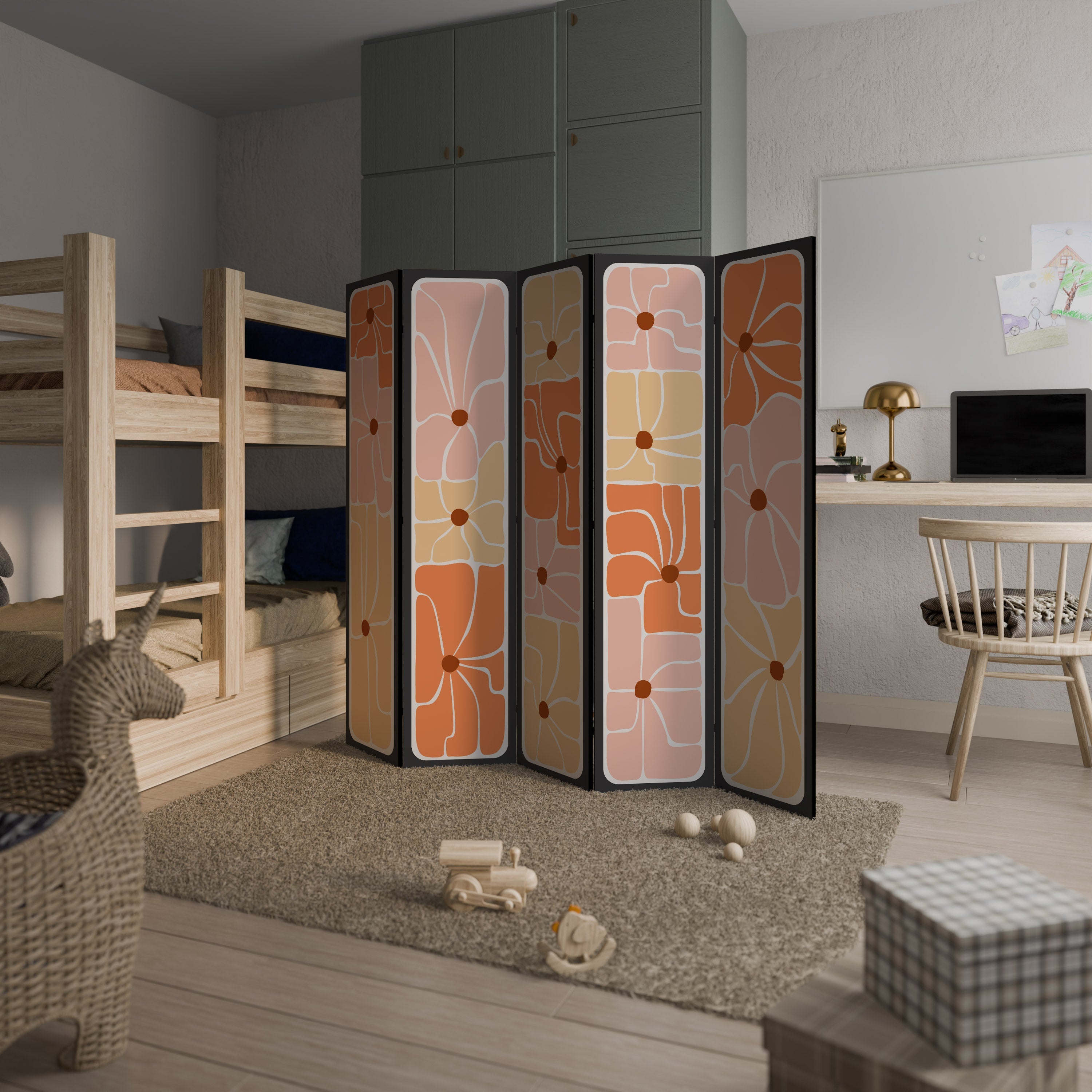 FINE CURRENTS Cloison de séparation décorative à 5 panneaux