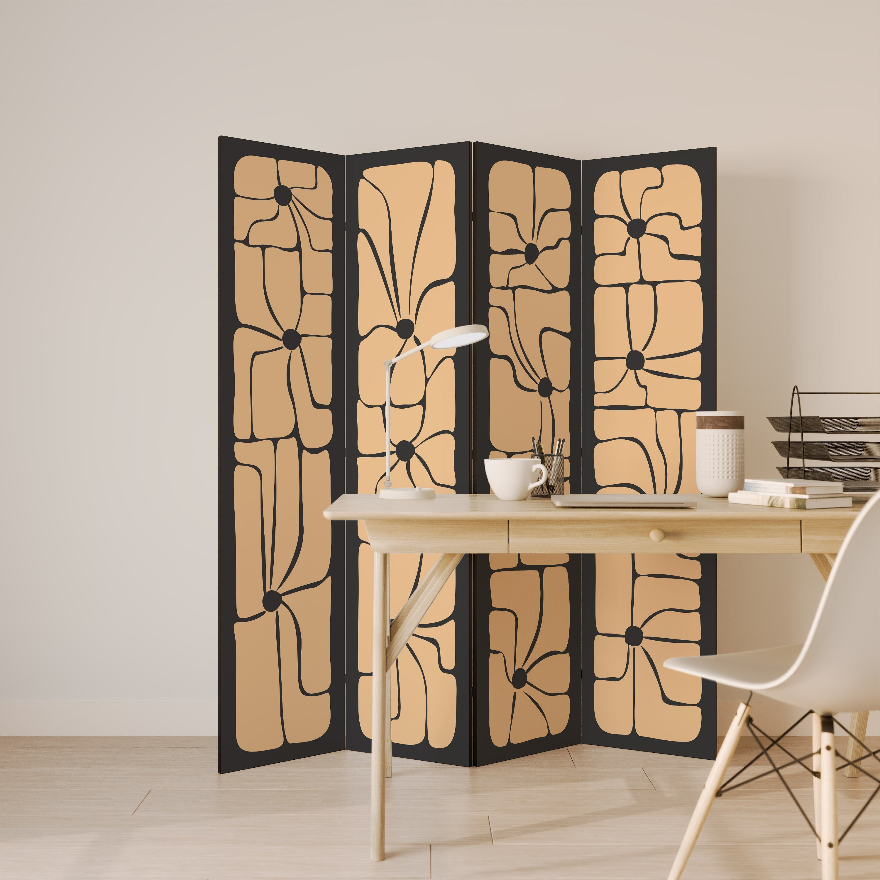 Séparateur de pièce décoratif à 4 panneaux TRANQUIL CURRENTS