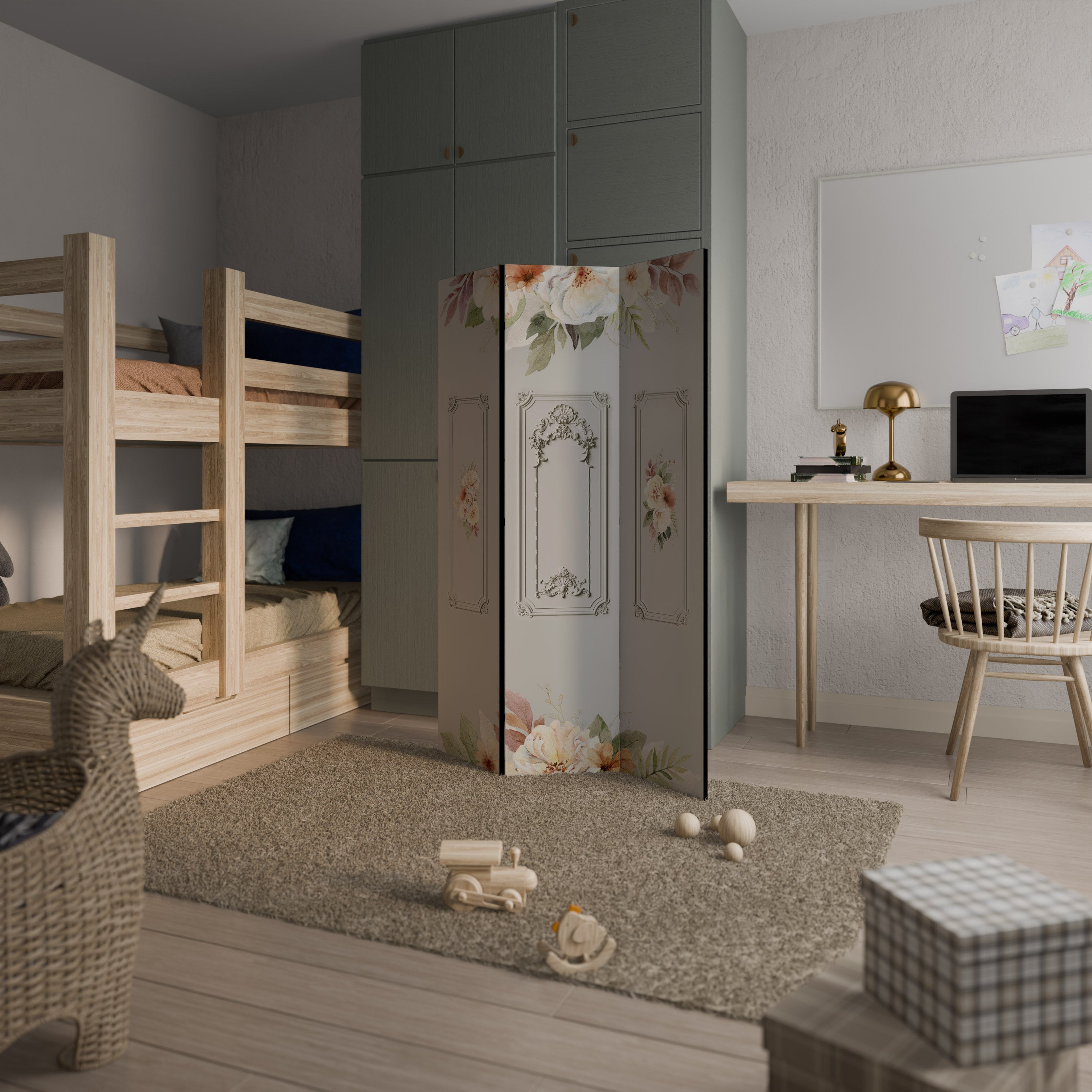 Séparateur de pièce décoratif à 3 panneaux ELEGANT SHIELD